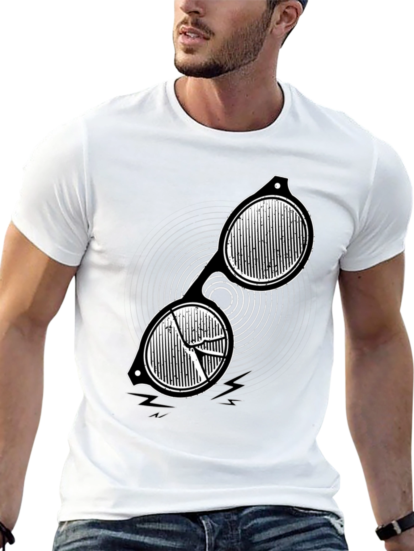 Black Men's Black Graphic Tee - Retro Sunglasses Design view 13