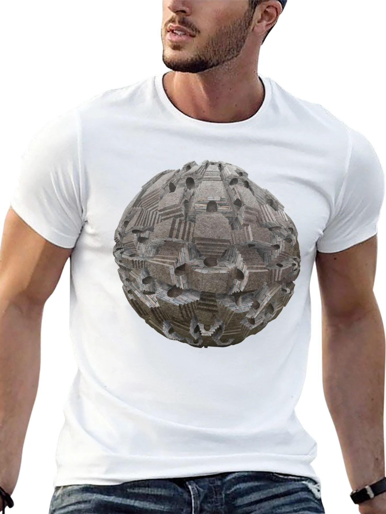 Black Geometric Sphere Print T-Shirt - Modern Style view 13