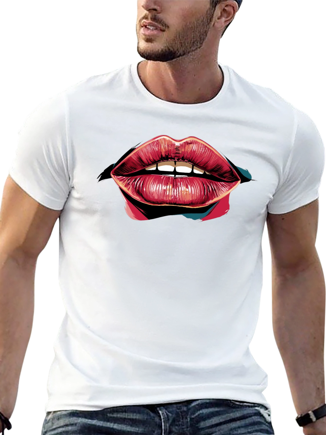 Black Bold Lips Graphic Black T-Shirt view 13