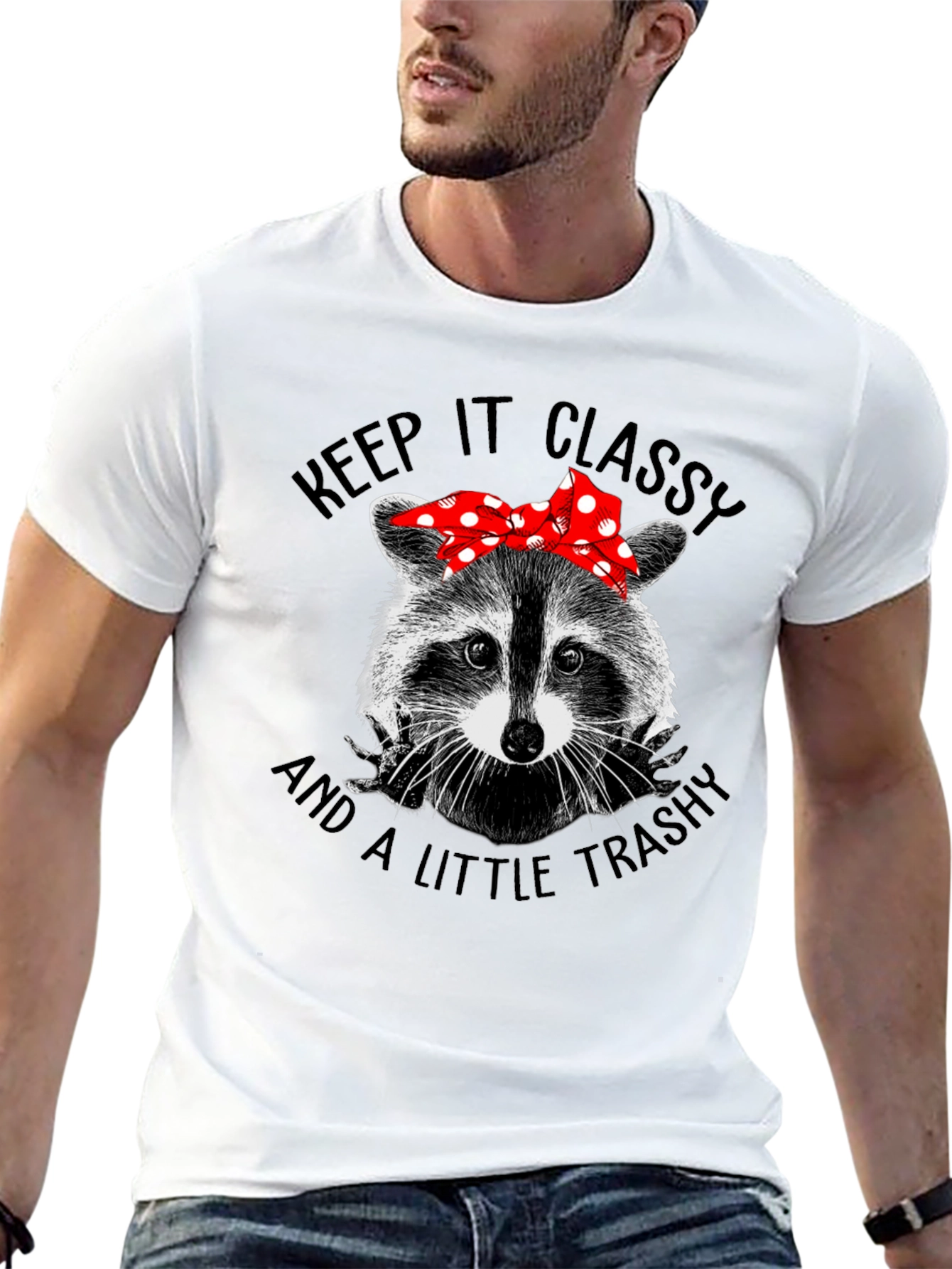 Black Classy Trashy Raccoon Graphic Tee view 13
