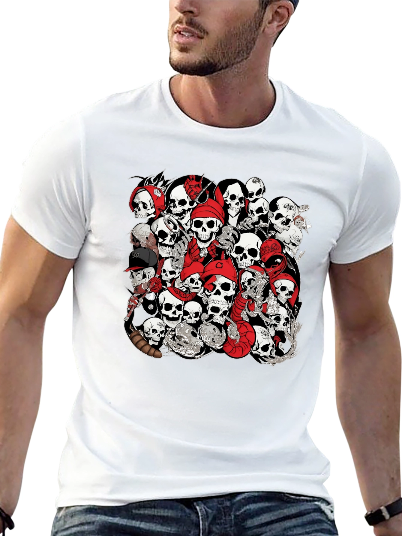 Black Skull Pile Graphic Tee - Bold Black T-Shirt view 13