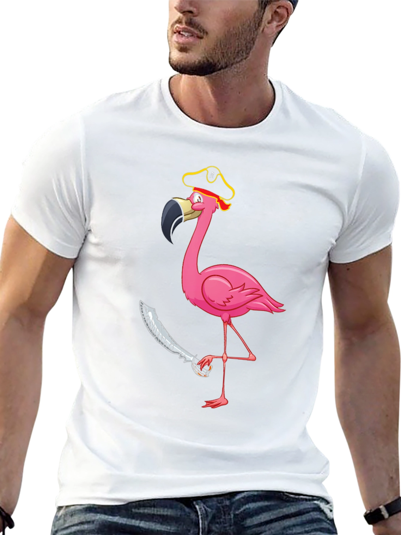Black Pirate Flamingo Graphic Tee - Men's Black T-Shirt view 13