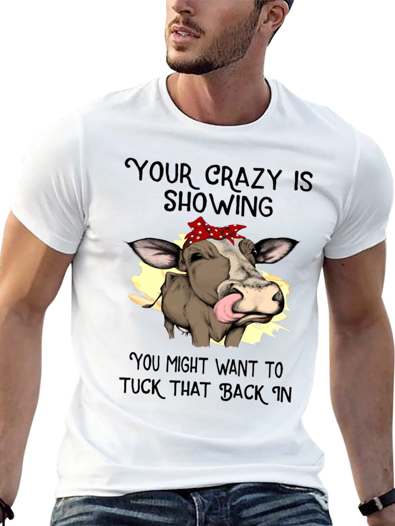 Black Crazy Cow Tongue Out T-Shirt view 13