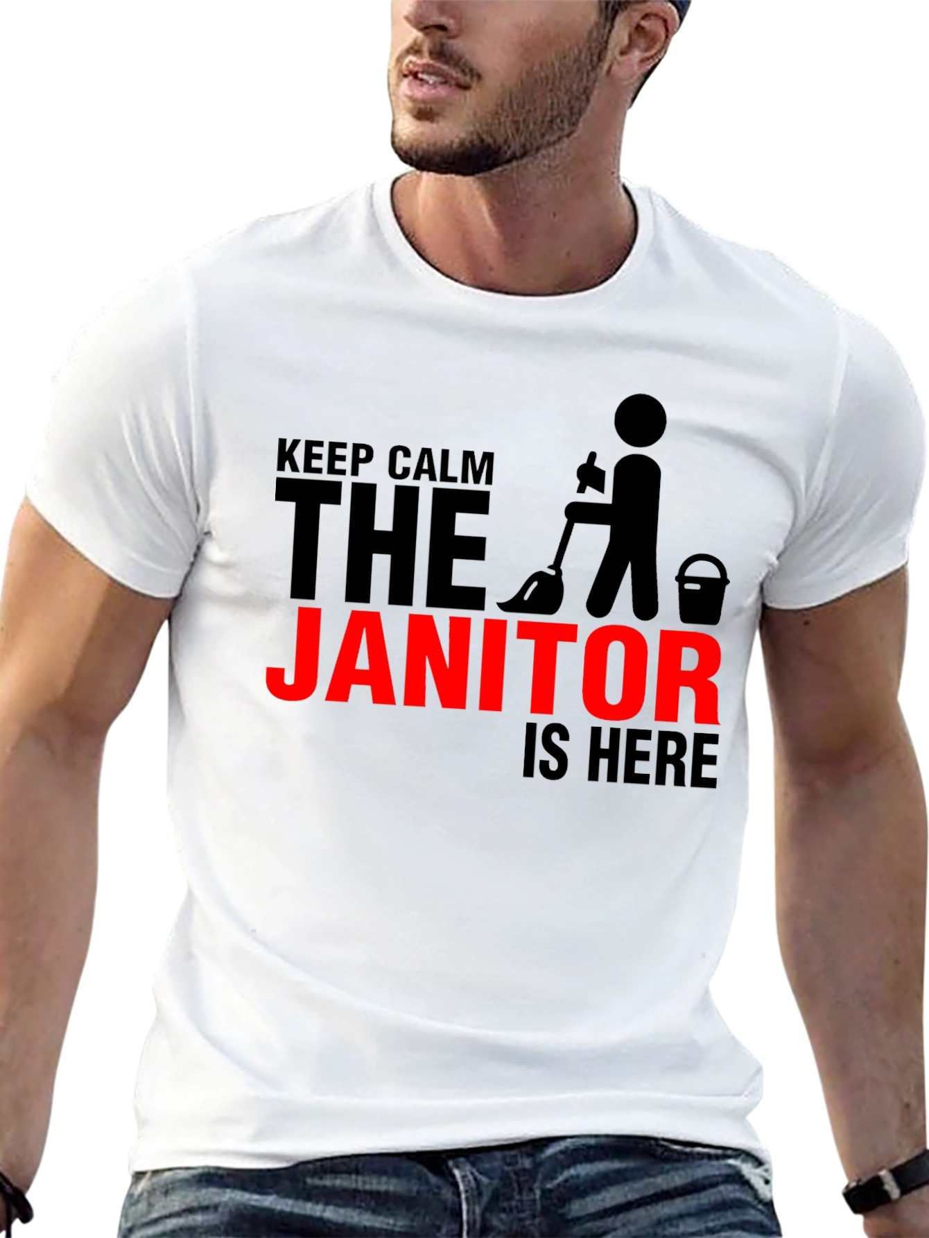 Black Keep Calm Janitor T-Shirt - Funny Cleaning Crew Tee view 13