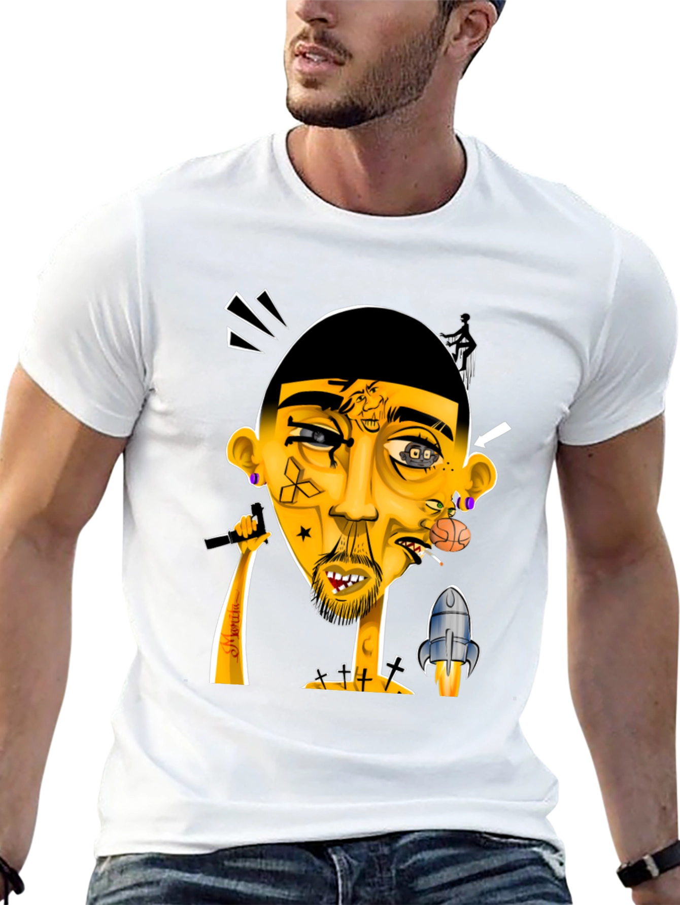 Black Unique Graphic Print Tee - Artistic Design view 13