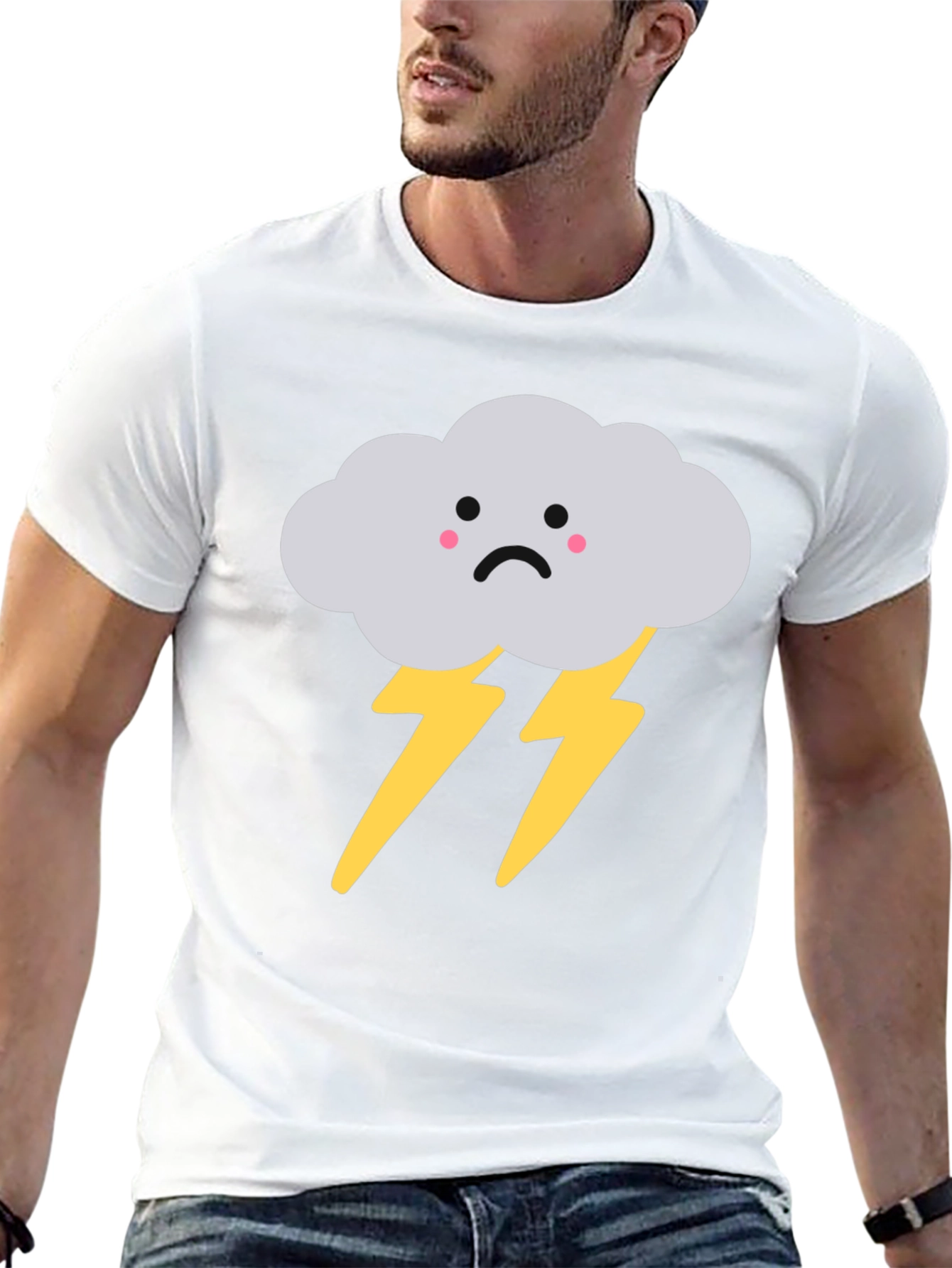 Black Sad Cloud Lightning Bolt Graphic Tee - Black view 13