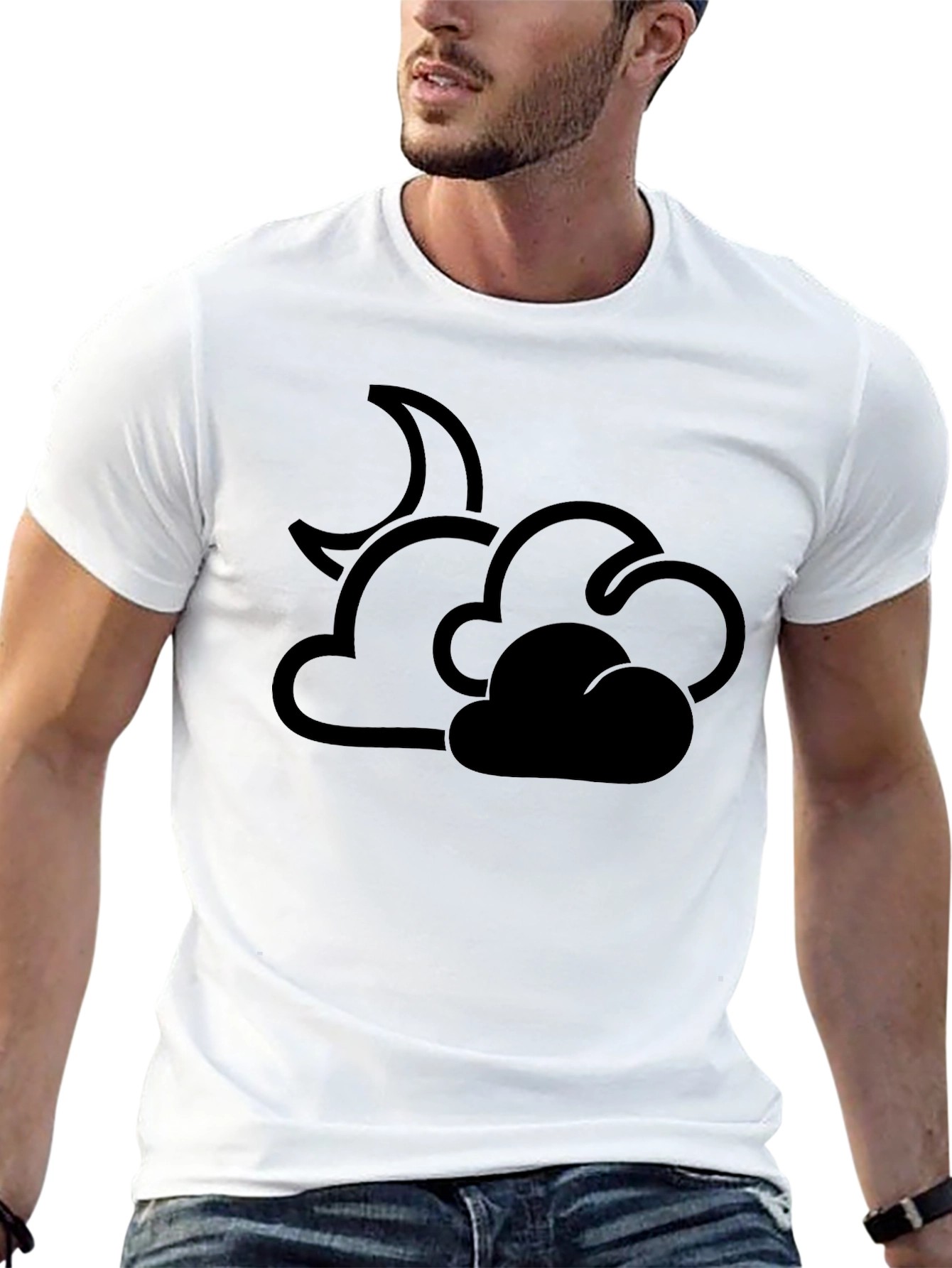 Black Cloud and Moon Graphic T-Shirt - Black view 13