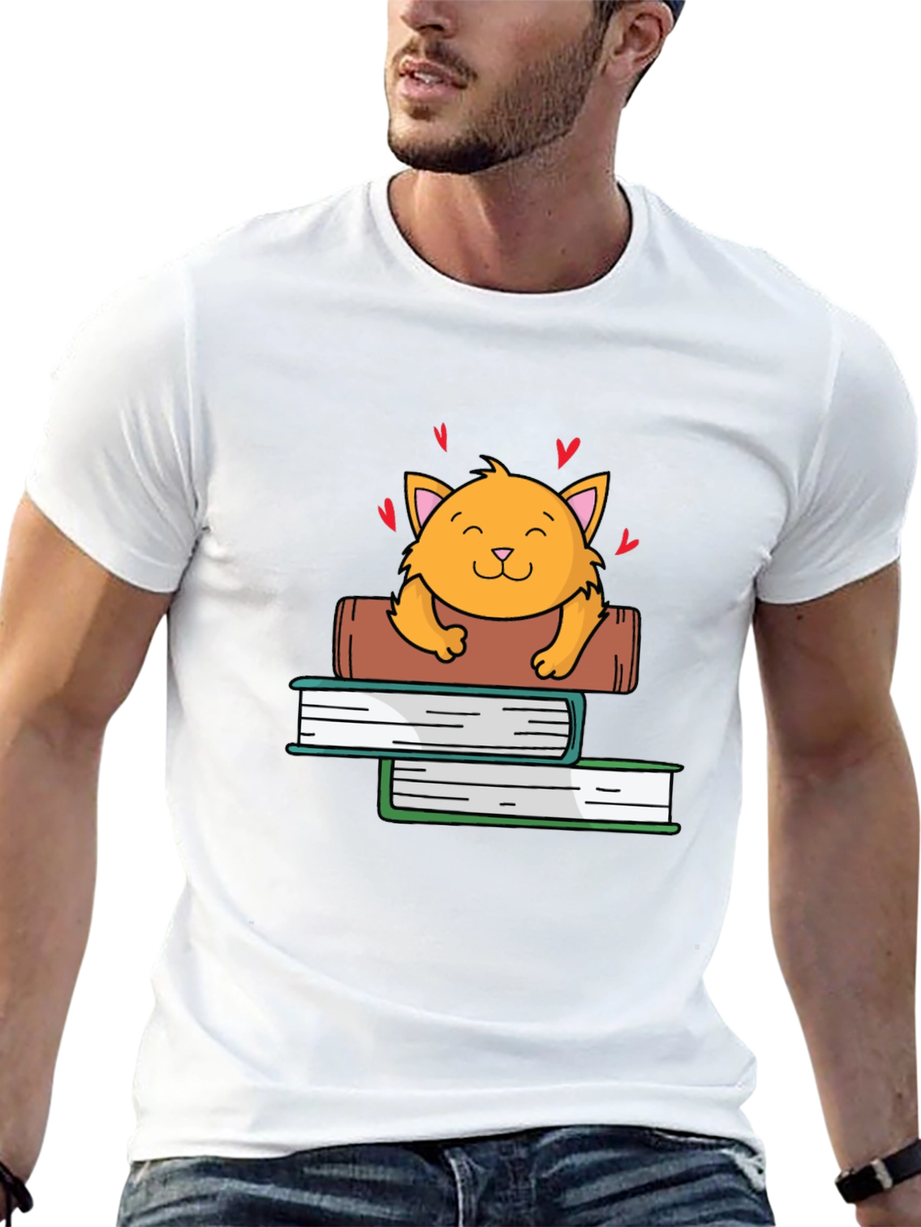 Black Cute Cat on Books Graphic Tee view 13