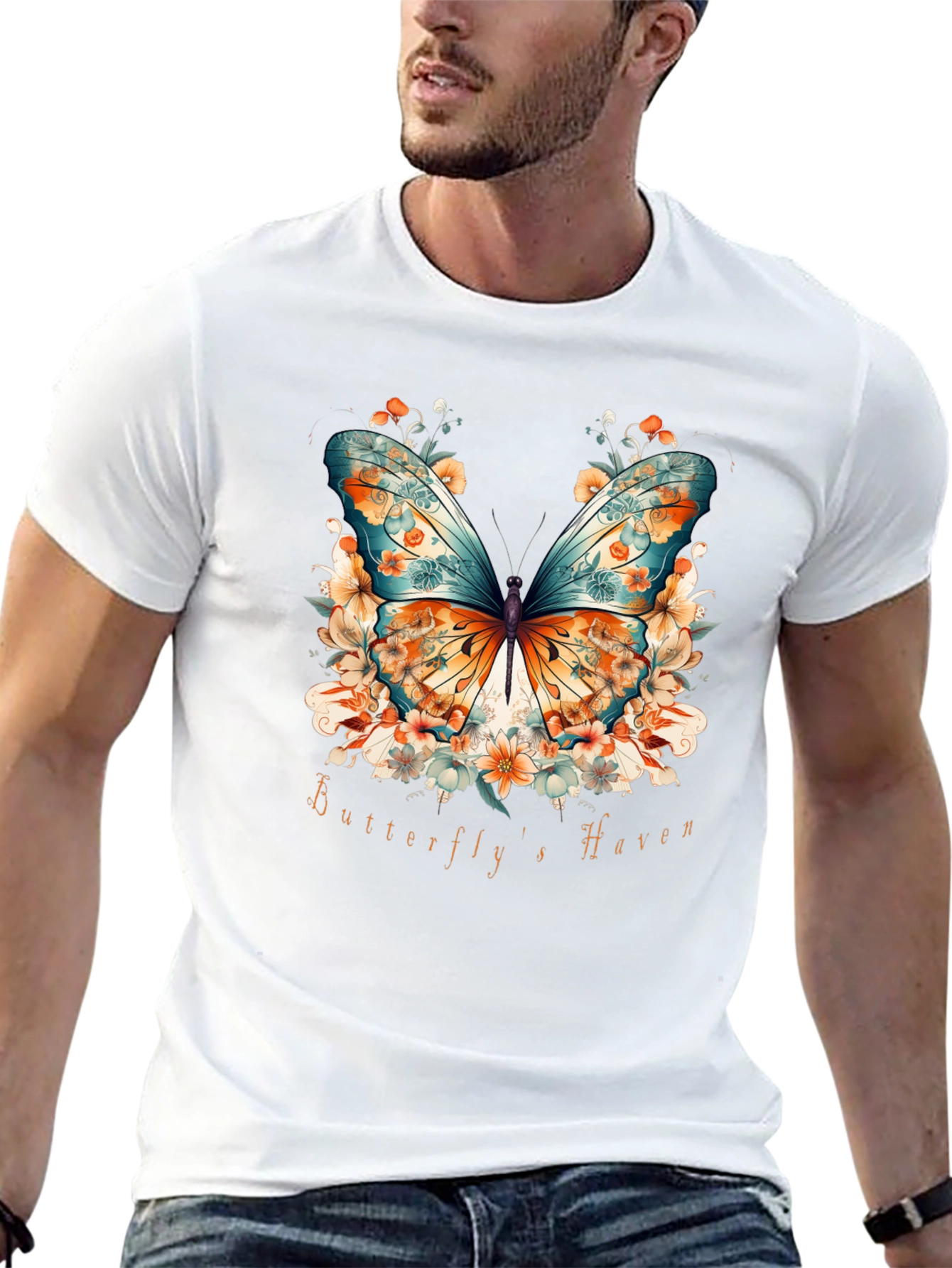 Black Butterfly Haven Graphic Tee - Stylish Nature Design view 13
