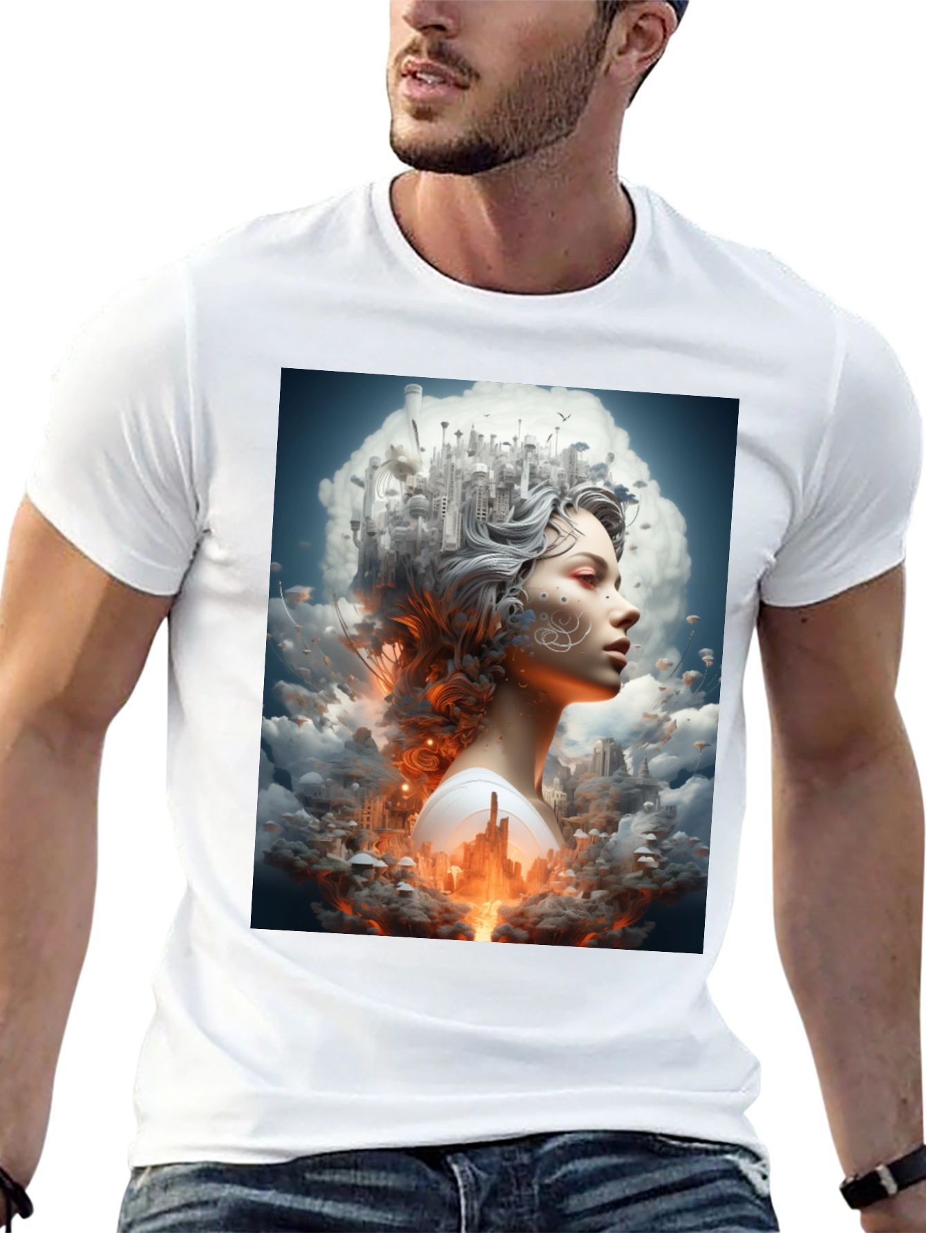 Black Artistic Cityscape Woman Black T-Shirt view 13