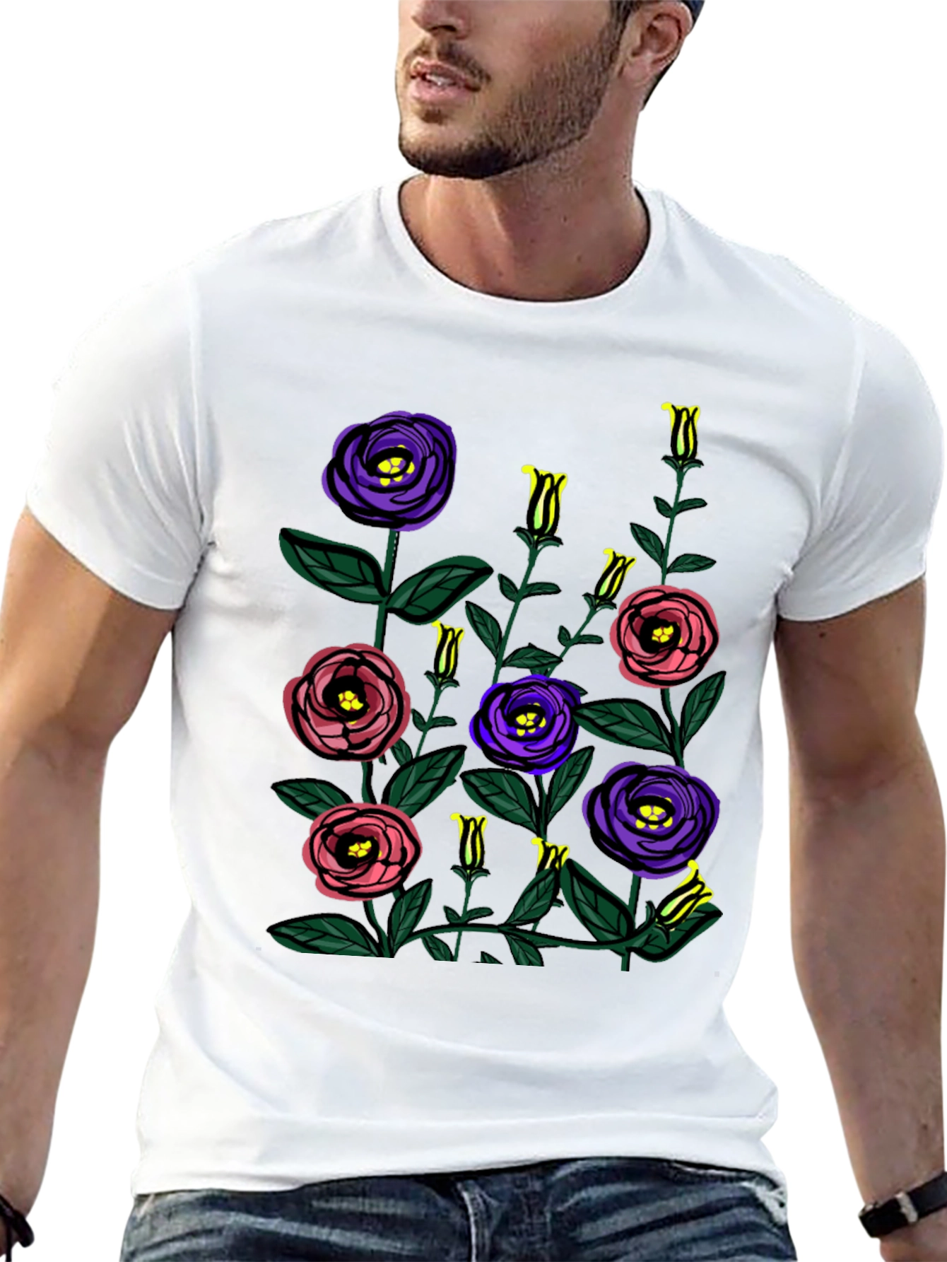 Black Floral Print Black T-Shirt view 13