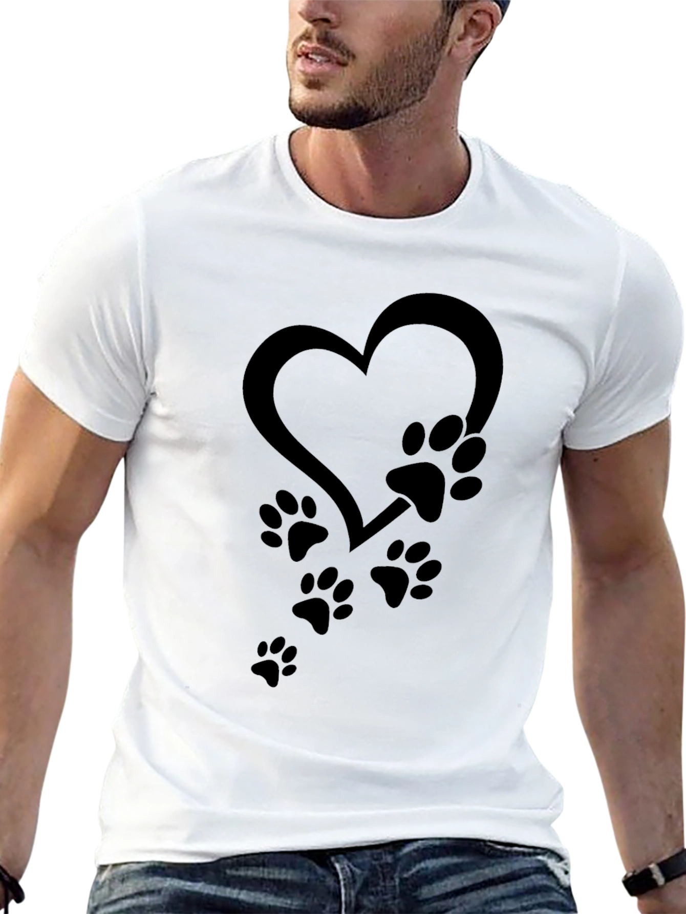 Black Heart Paw Print Graphic Tee - Unisex Black T-Shirt view 13