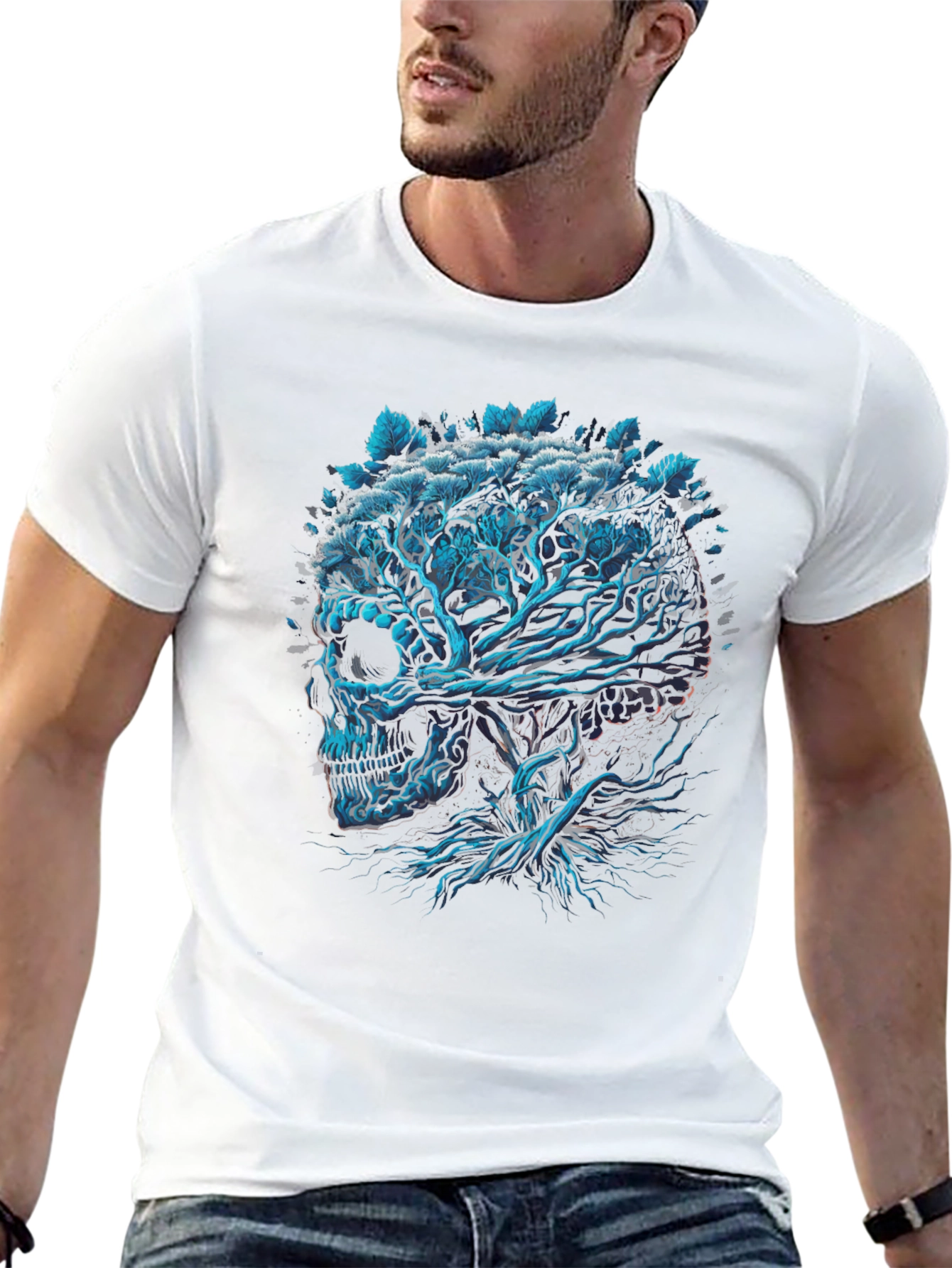 Black Skull Tree Graphic Print Black T-Shirt view 13