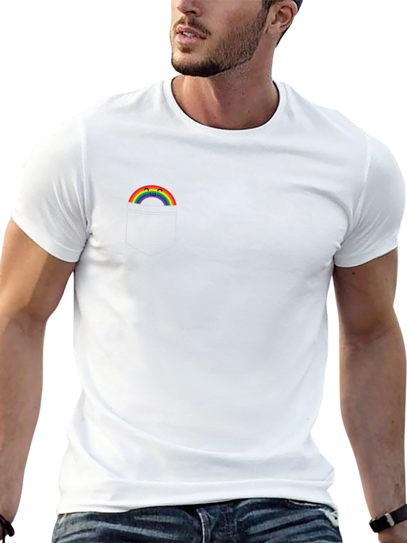 Rainbow Pocket Graphic T-Shirt - Soft Cotton Tee - 13