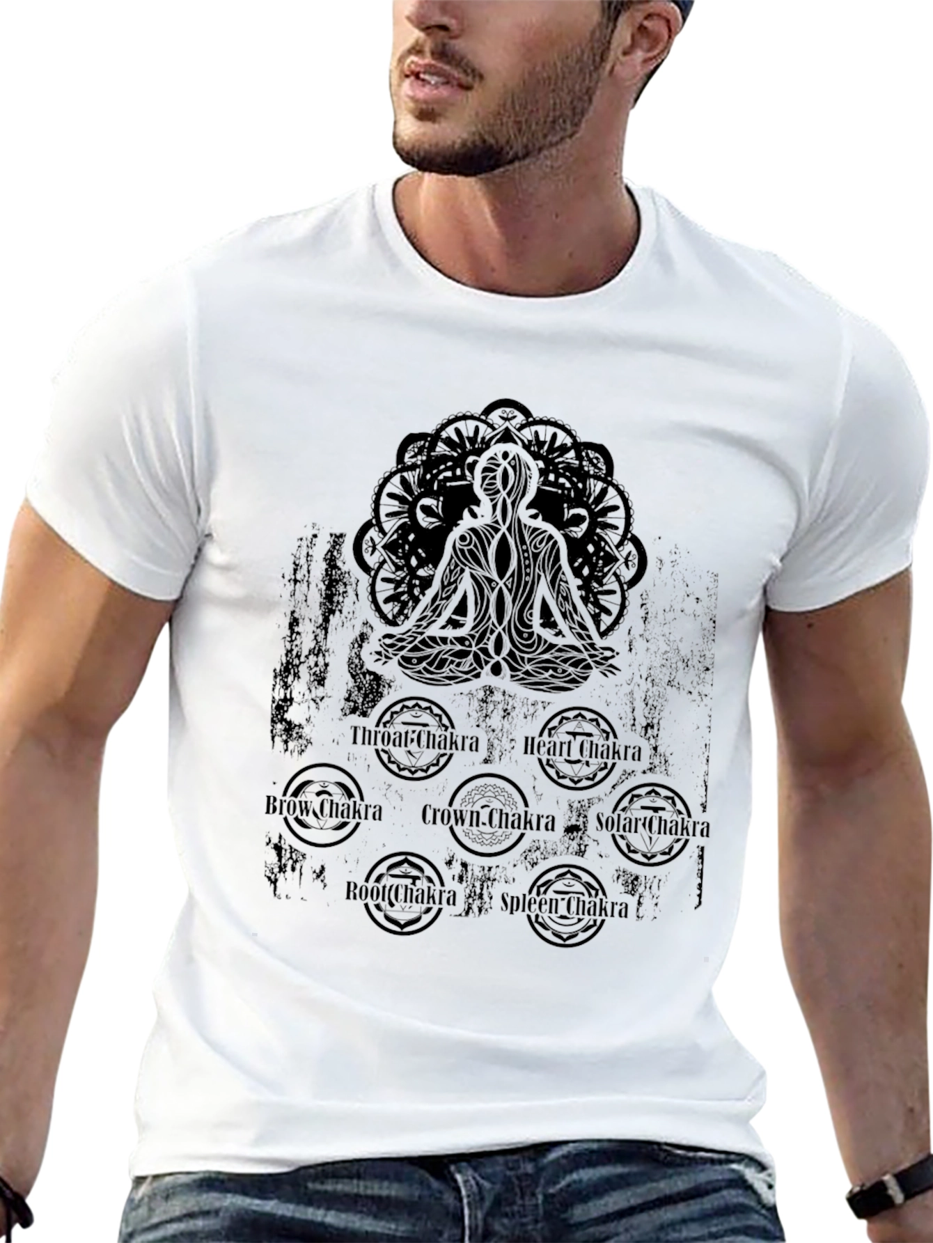 Black Chakra Meditation Graphic Black T-Shirt view 13