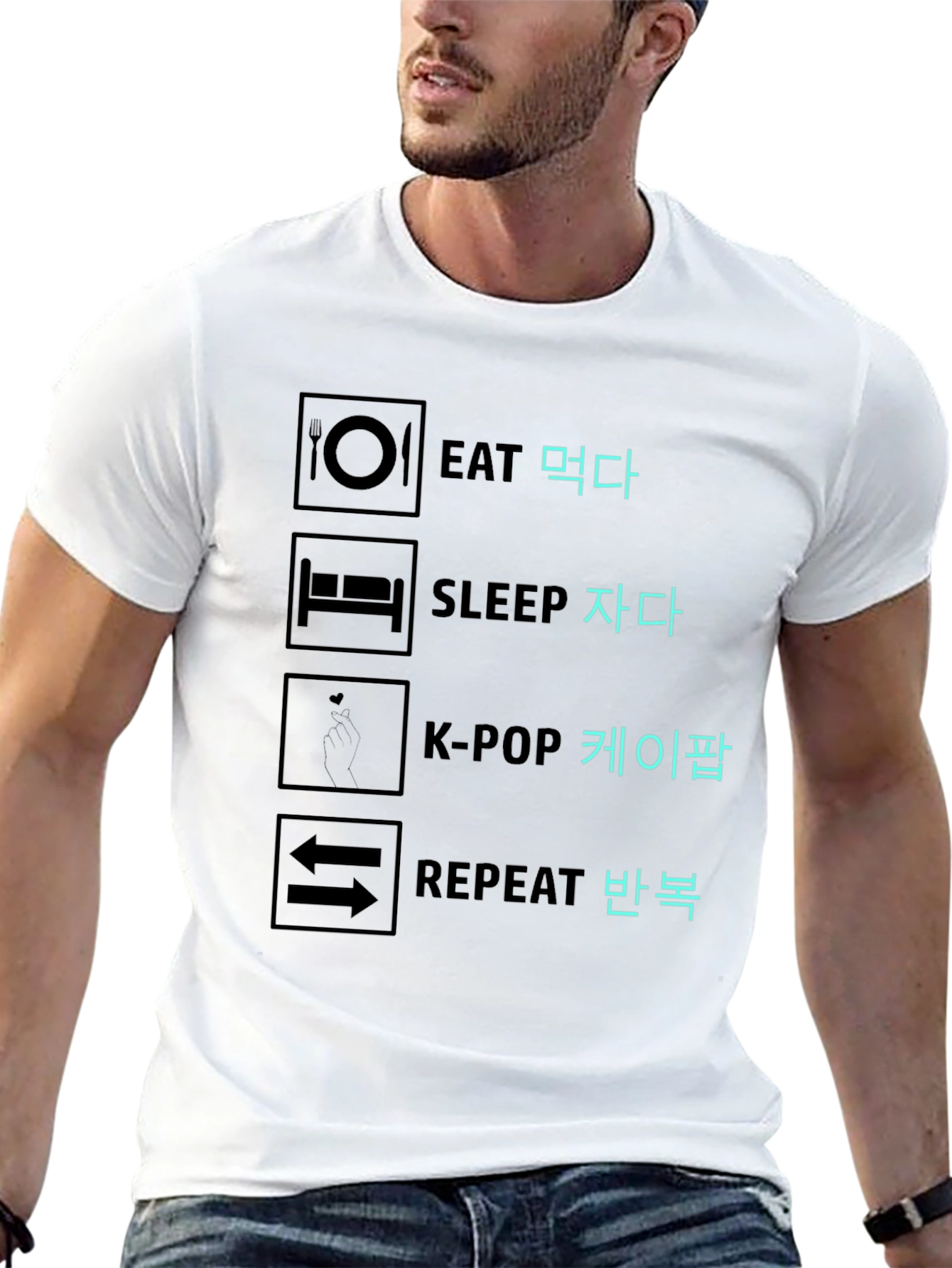 Black Eat Sleep K-Pop Repeat Graphic Tee view 13