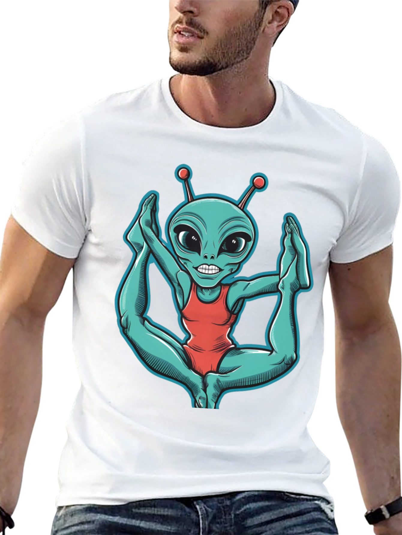 Black Alien Yoga T-Shirt - Funny Extraterrestrial Tee view 13