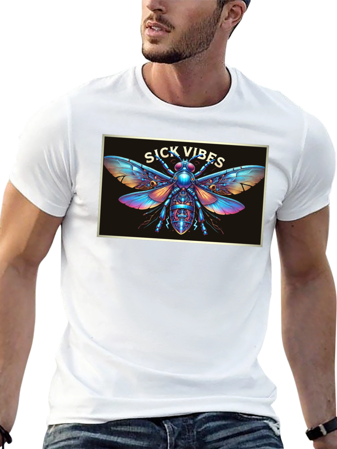 Black Sick Vibes Graphic T-Shirt - Unique Insect Design view 13