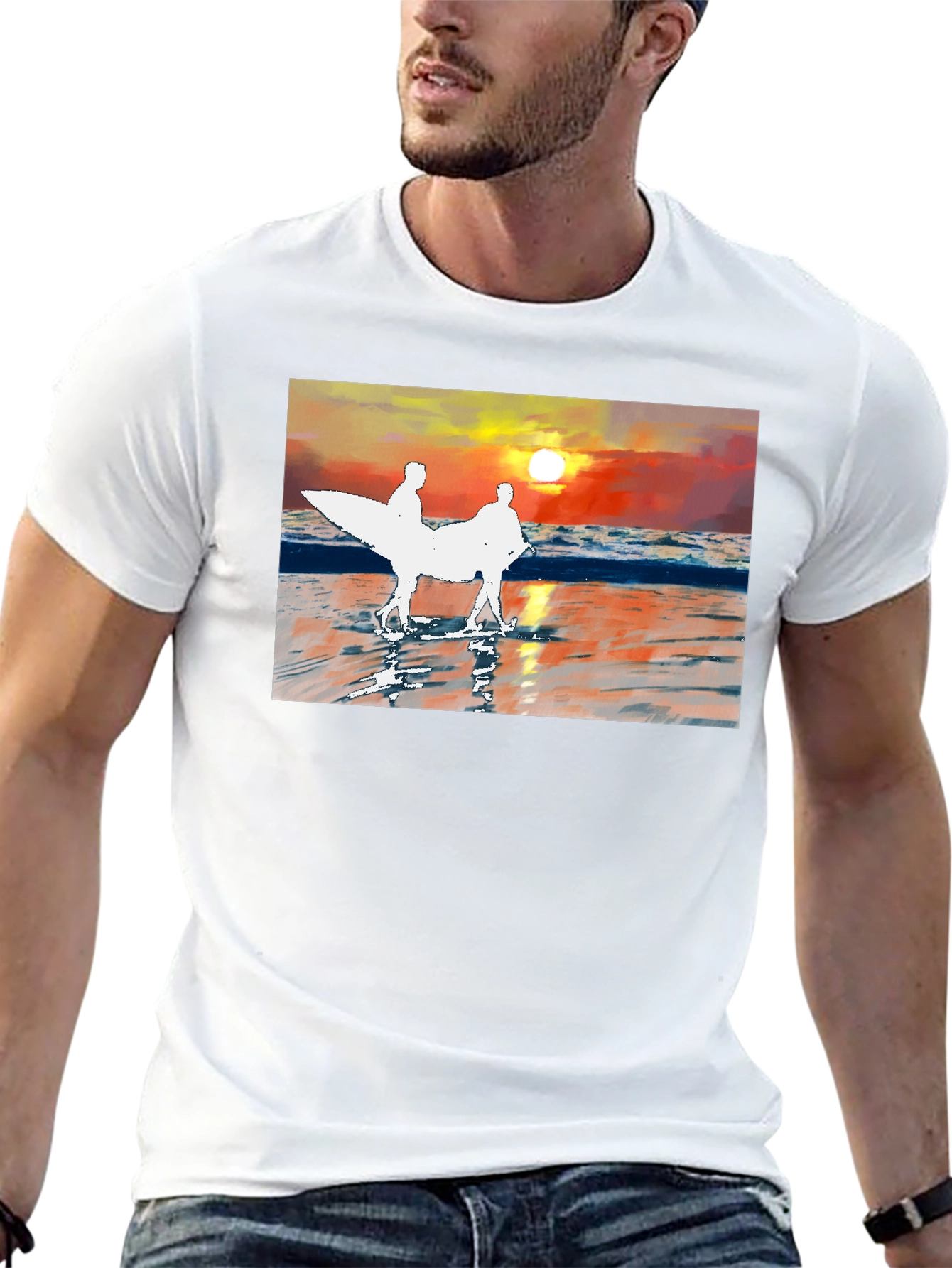 Black Sunset Surfer Graphic Tee - Black Cotton T-Shirt view 13