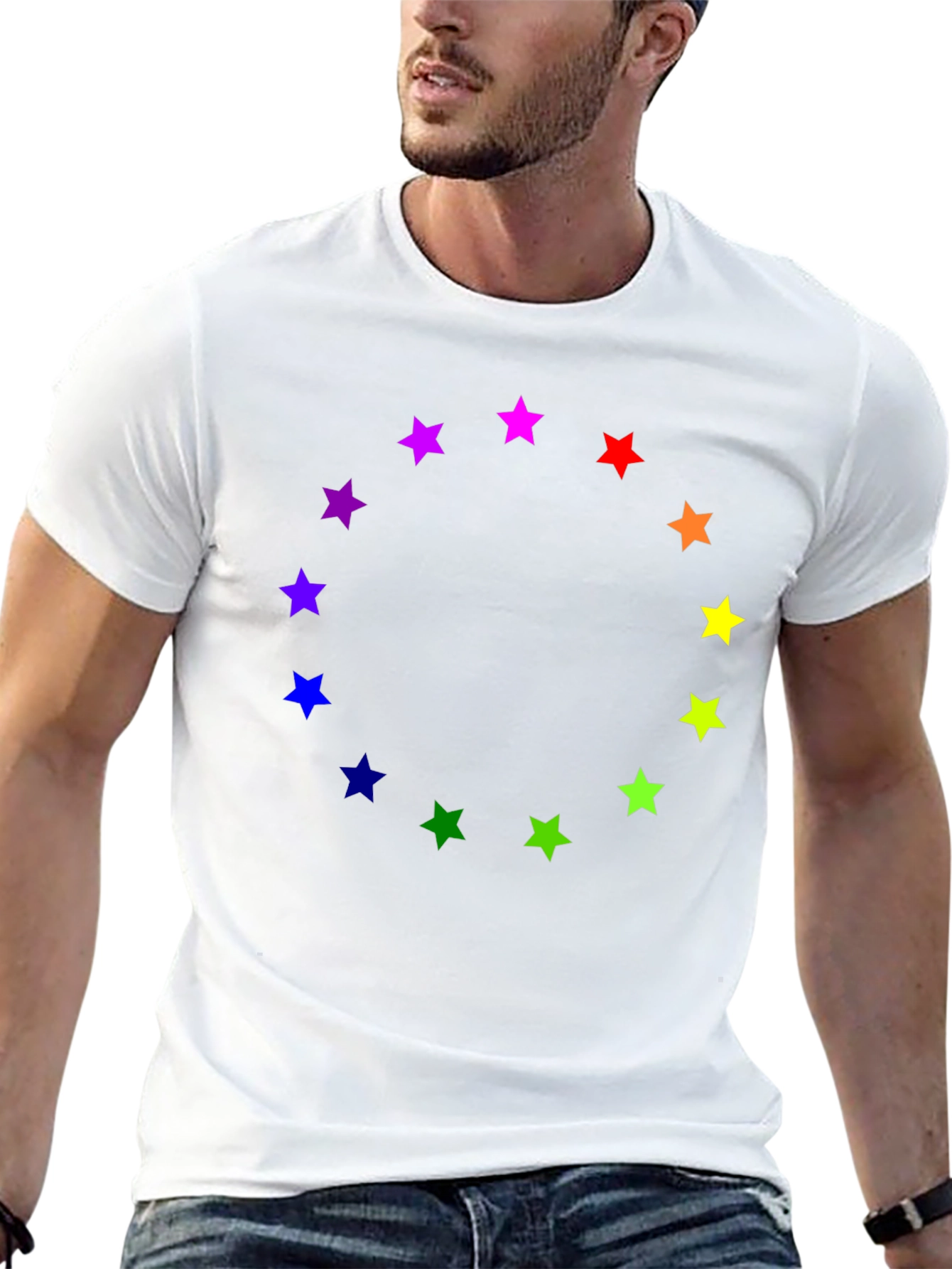 Black Rainbow Star Circle Black T-Shirt view 13