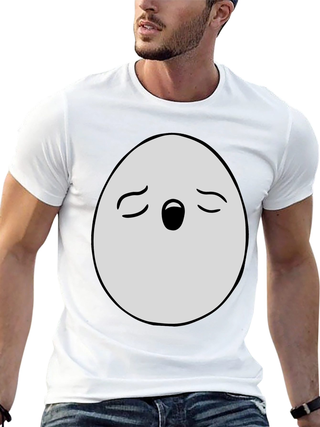 Black Funny Egg Face Graphic T-Shirt - Black Cotton Blend view 13