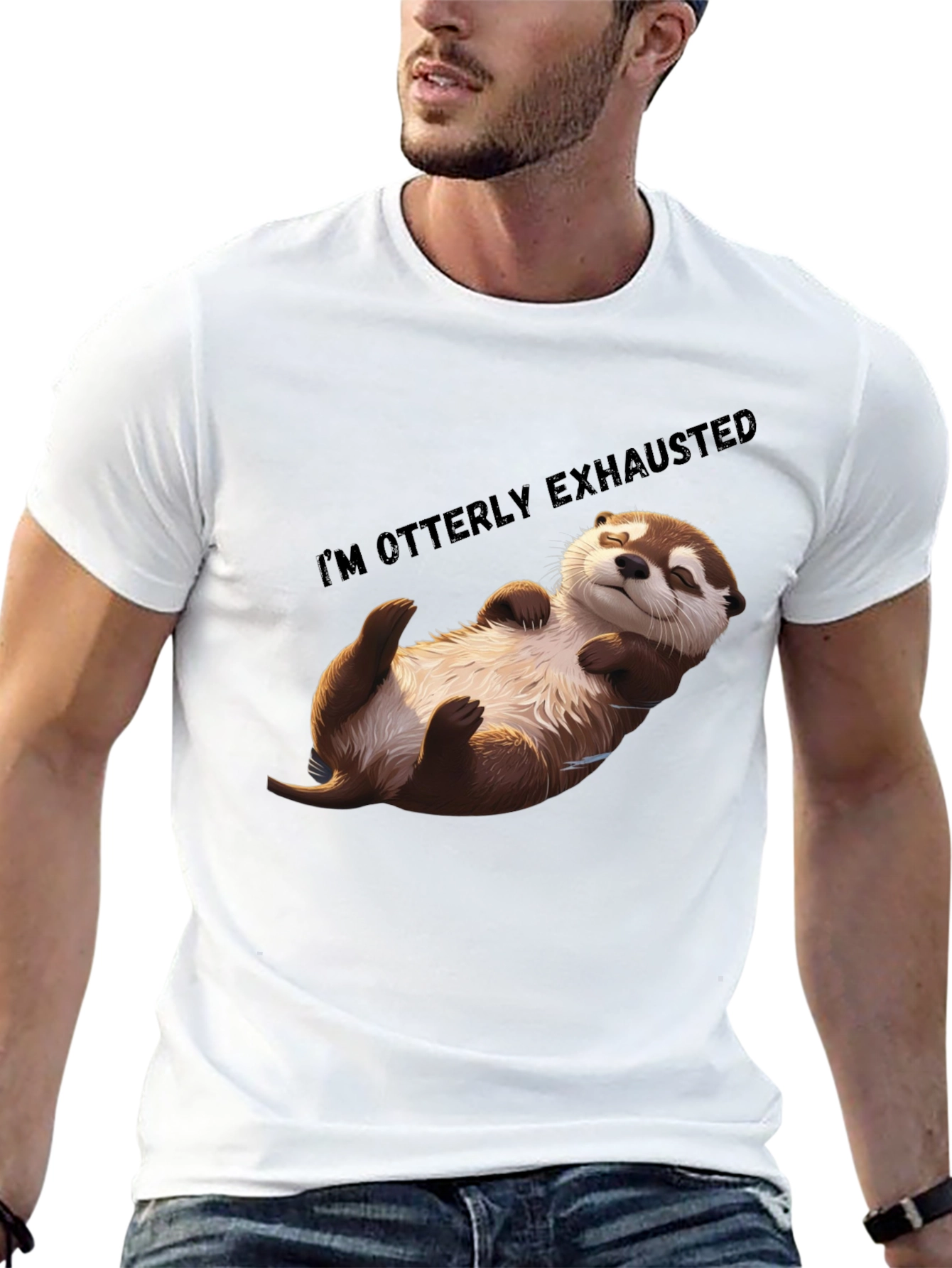 Black Otterly Exhausted T-Shirt - Comfy Casual Wear view 13
