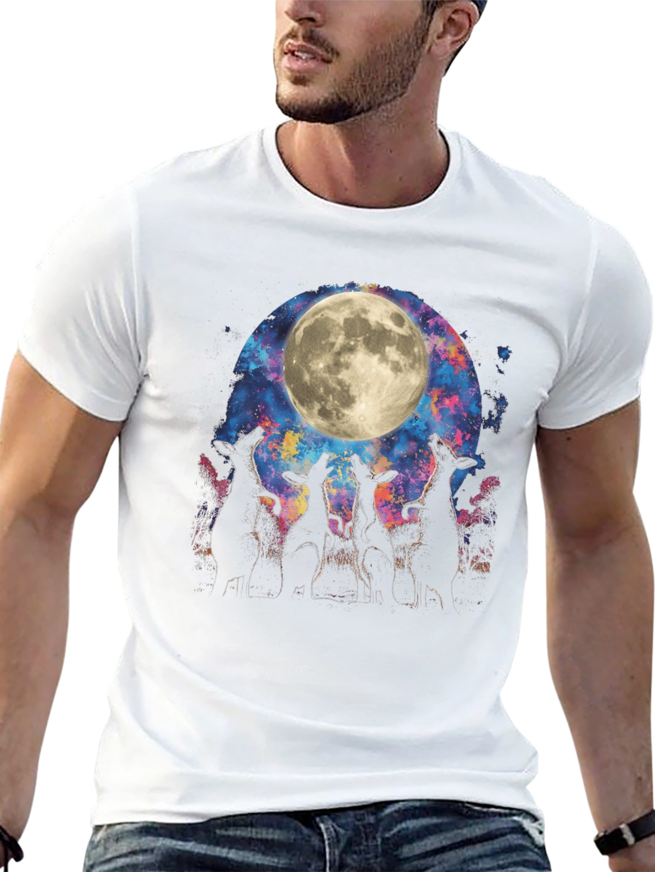 Black Wolf Moon Galaxy T-Shirt view 13