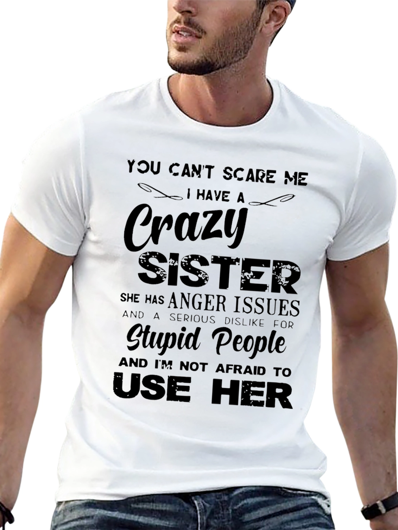 Black Crazy Sister T-Shirt: Don't Scare Me! view 13