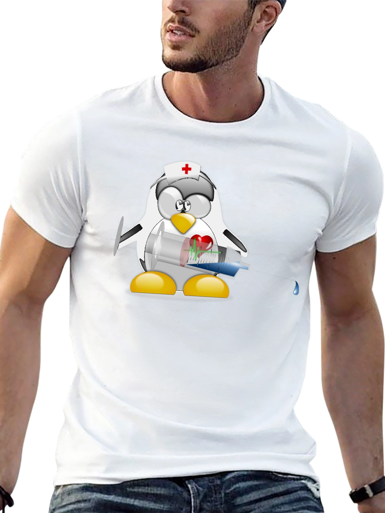 Black Nurse Penguin T-Shirt - Black Cotton Tee view 13
