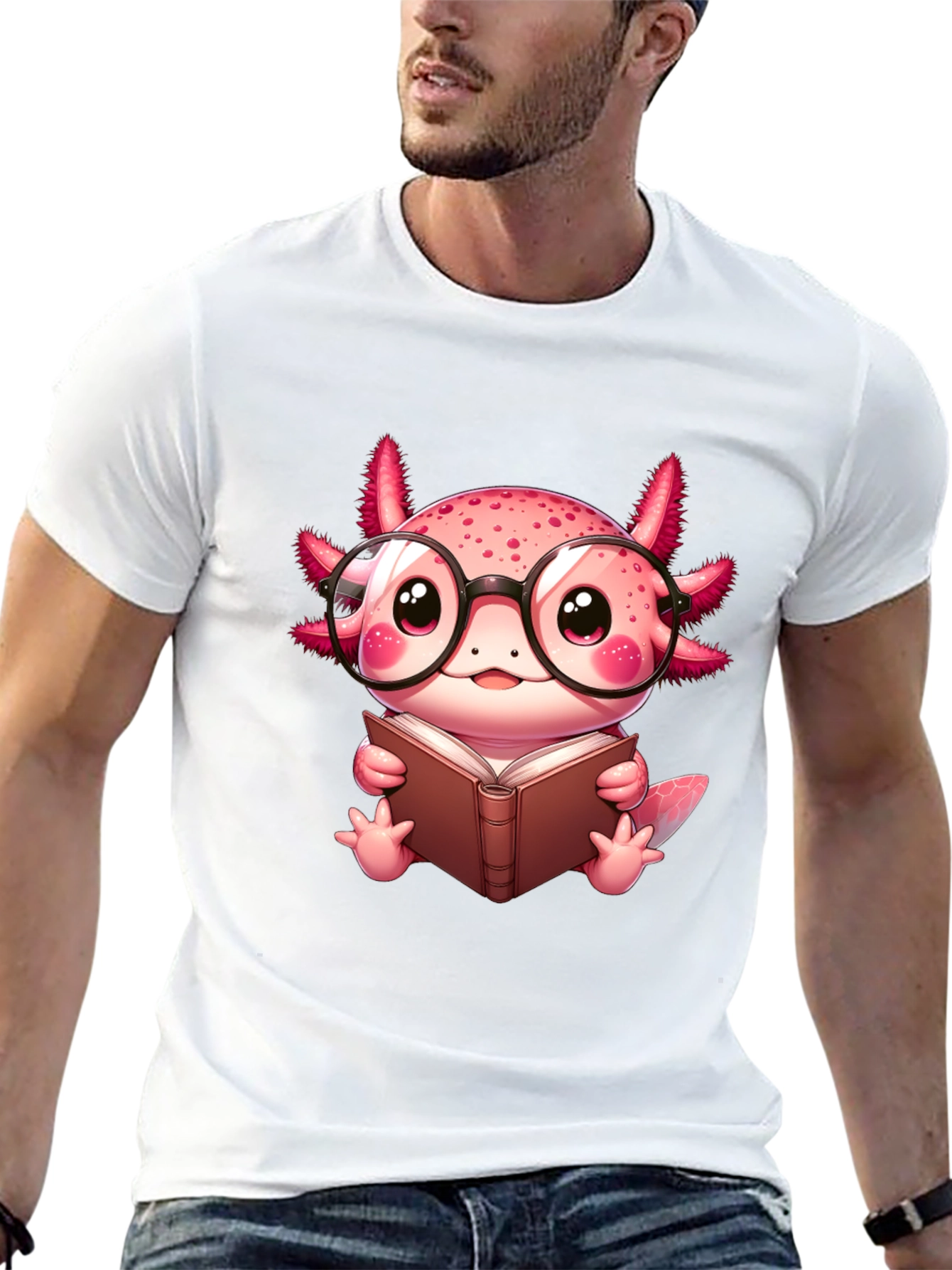 Black Axolotl Reader T-Shirt - Cute Nerdy Axolotl Reading Book Tee view 13