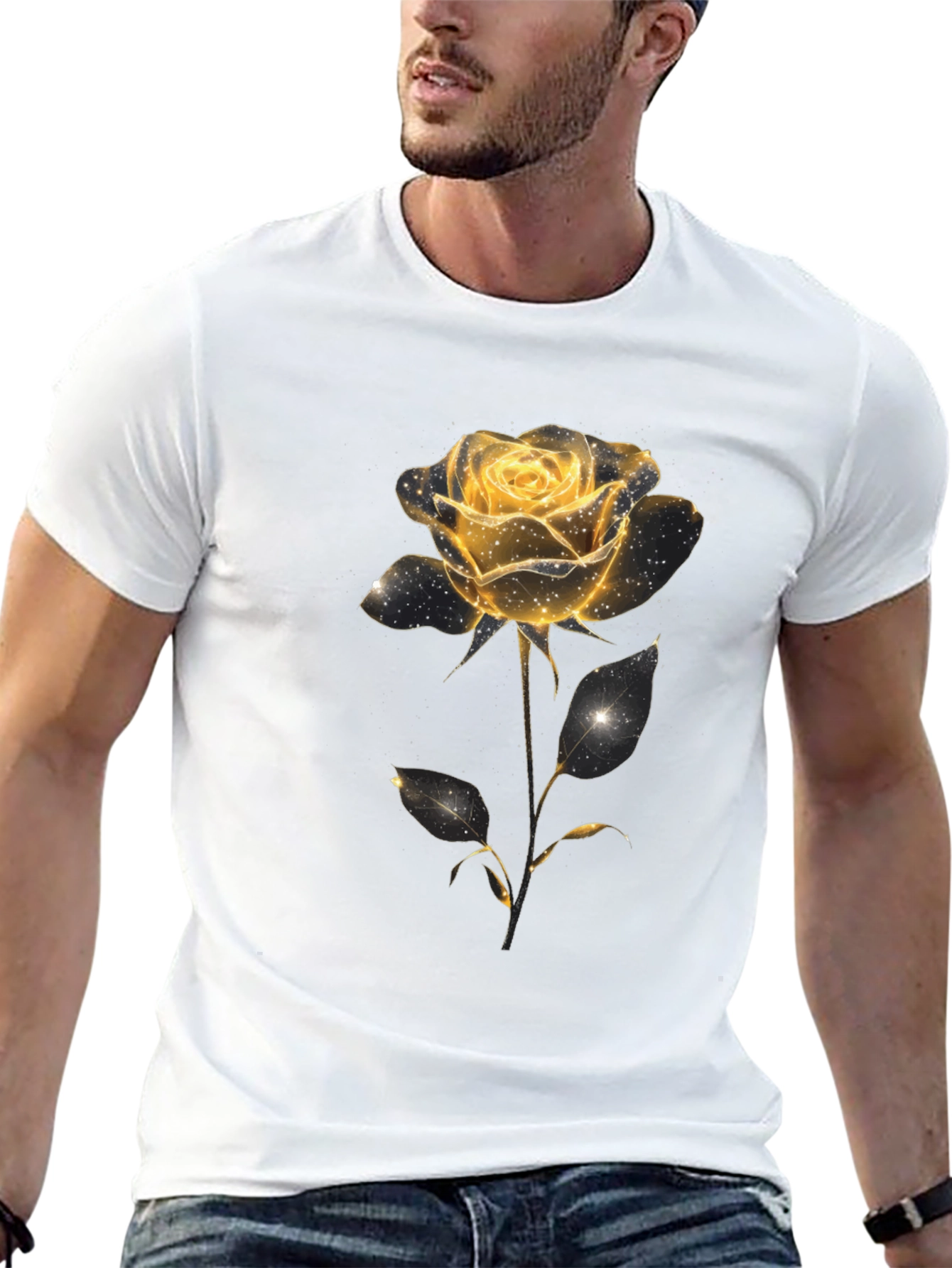 Black Golden Rose Graphic Tee - Black Cotton Blend view 13