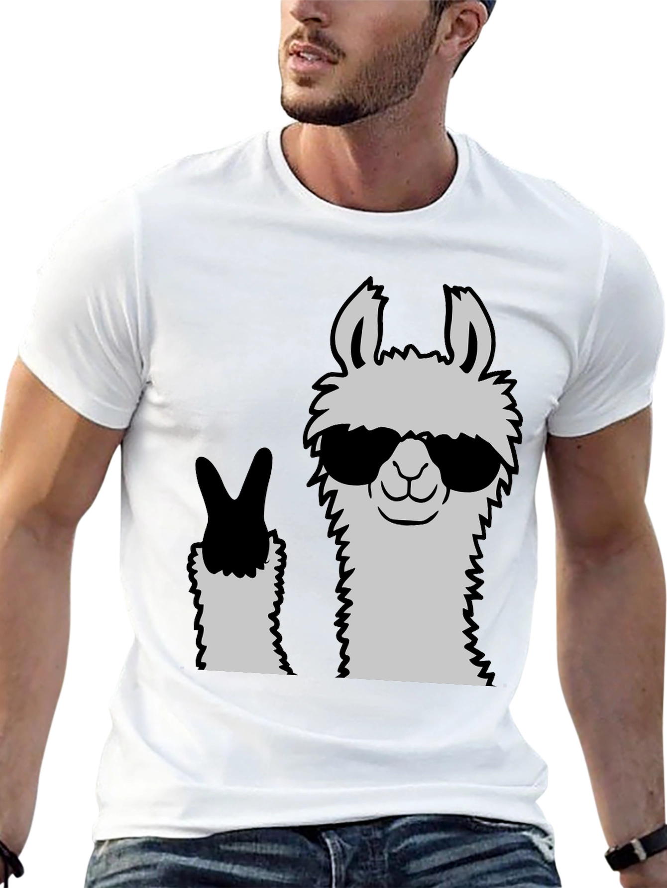Black Cool Llama Peace Sign Black T-Shirt view 13