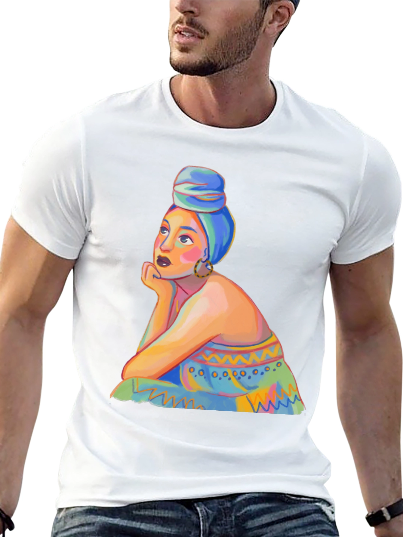 Black Vibrant Woman Portrait Graphic Tee - Stylish Black T-Shirt view 13