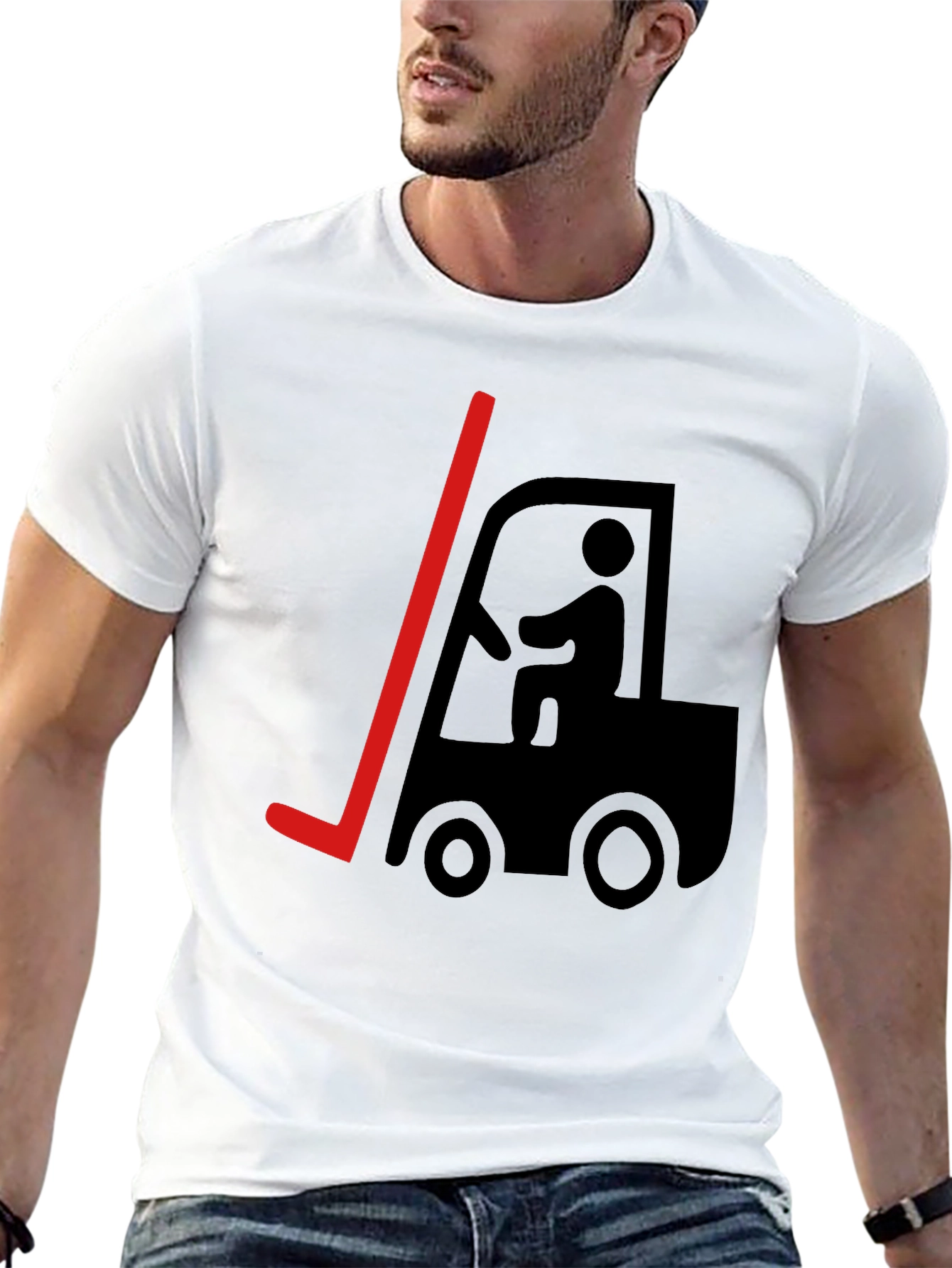 Black Forklift Humor Graphic T-Shirt - Black Cotton Tee view 13