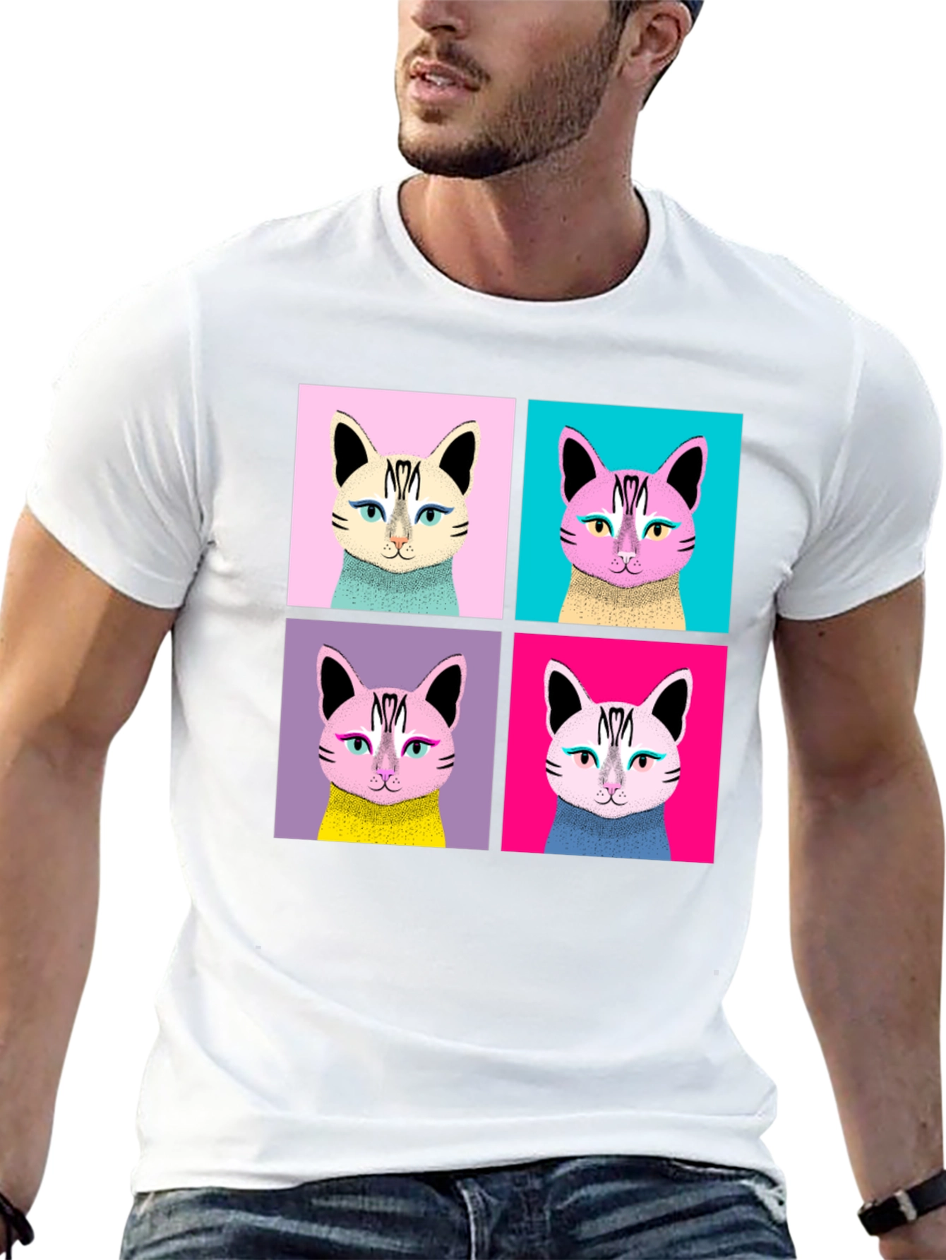 Black Pop Art Cat Graphic Black T-Shirt view 13