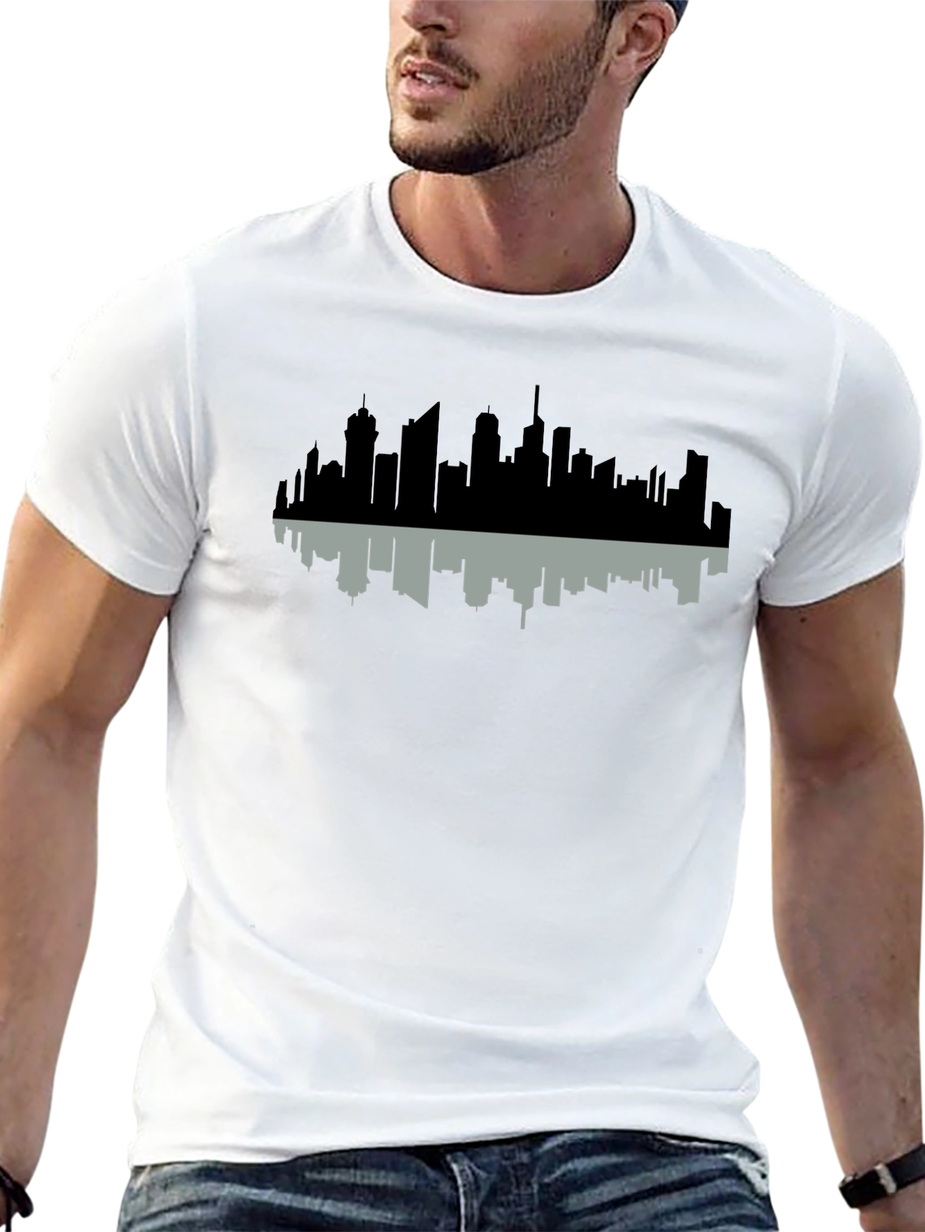 Black Cityscape Reflection Tee - Modern Graphic Print view 13