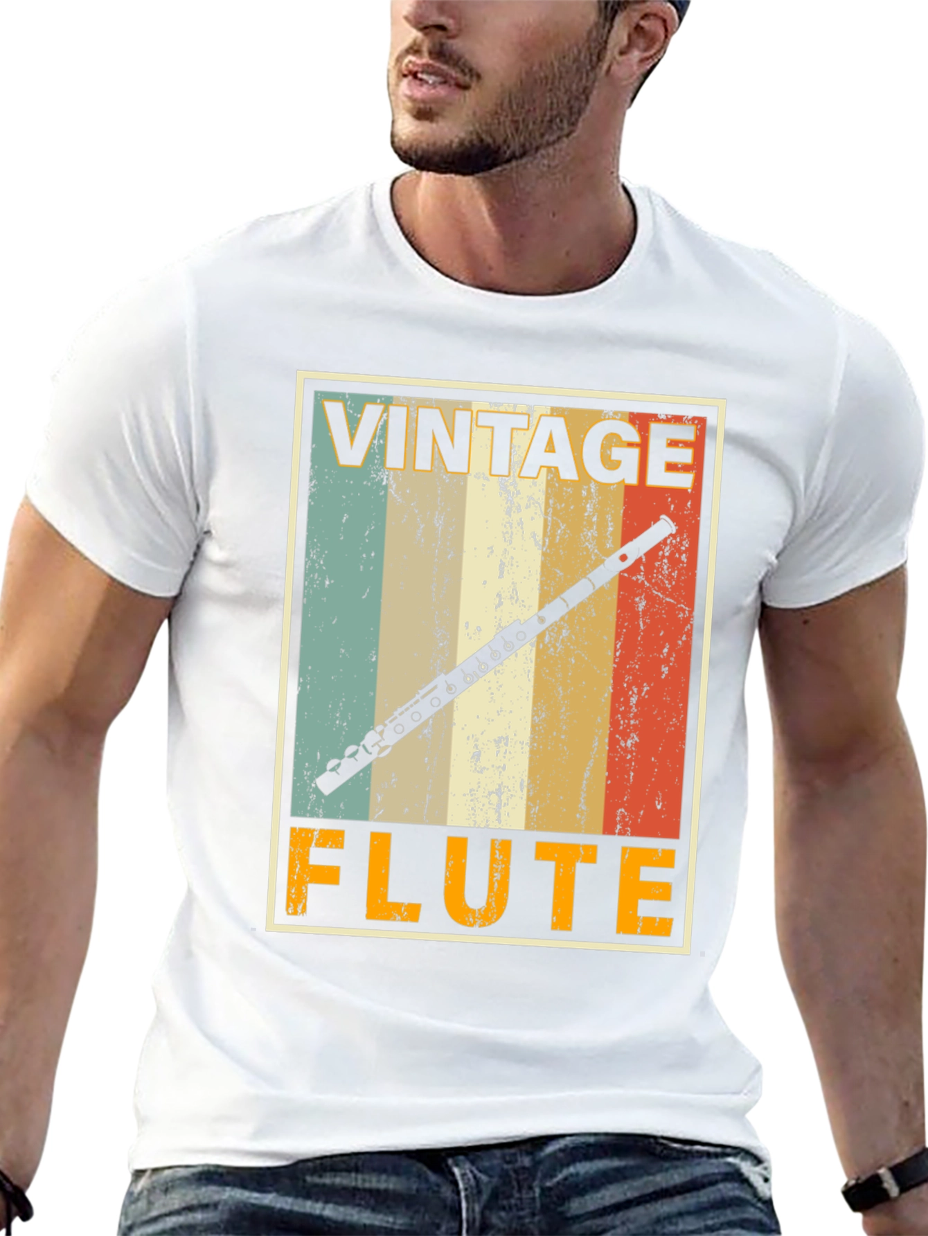 Black Vintage Flute T-Shirt - Musician's Retro Style Tee view 13