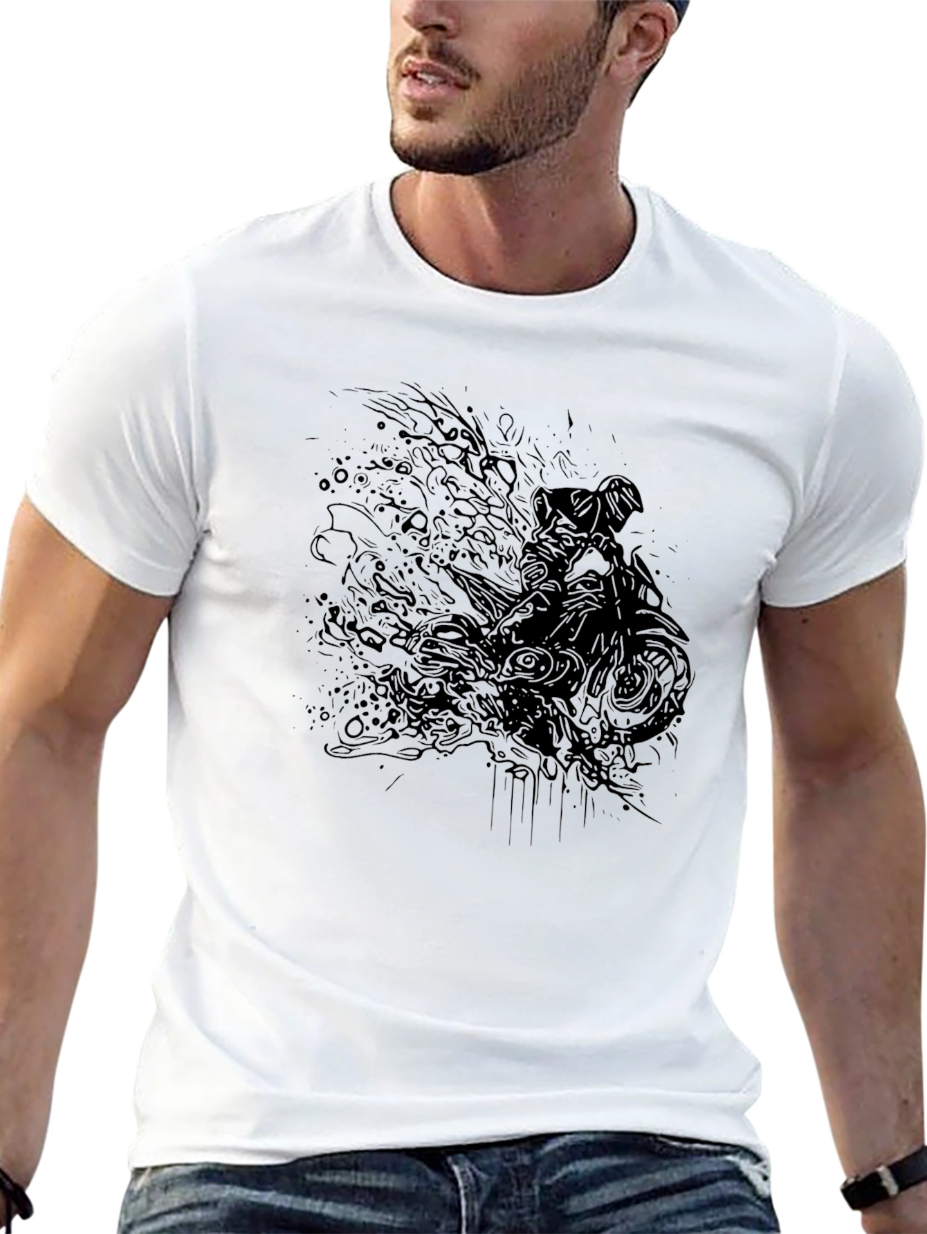 Black Black Graphic T-Shirt with Motorcycle Design view 13