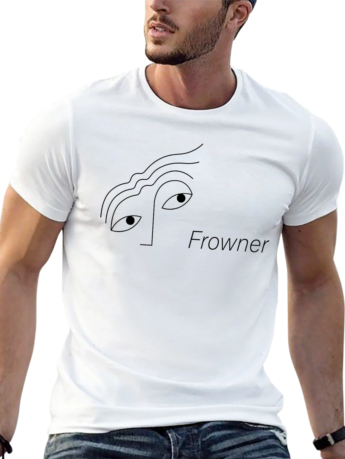 Black Frowner Graphic Tee - Minimalist Black T-Shirt view 13
