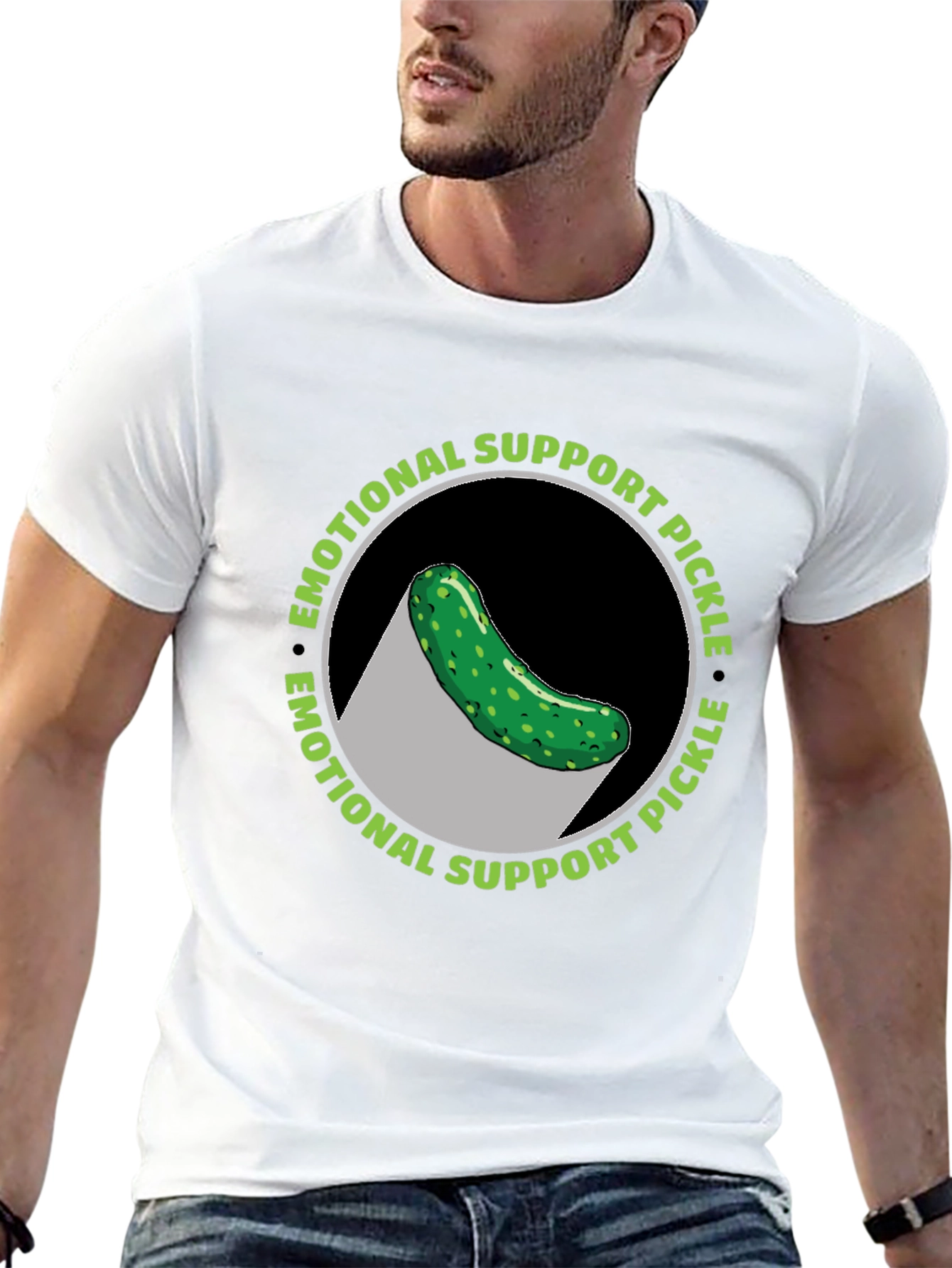 Black Emotional Support Pickle T-Shirt - Funny Graphic Tee view 13