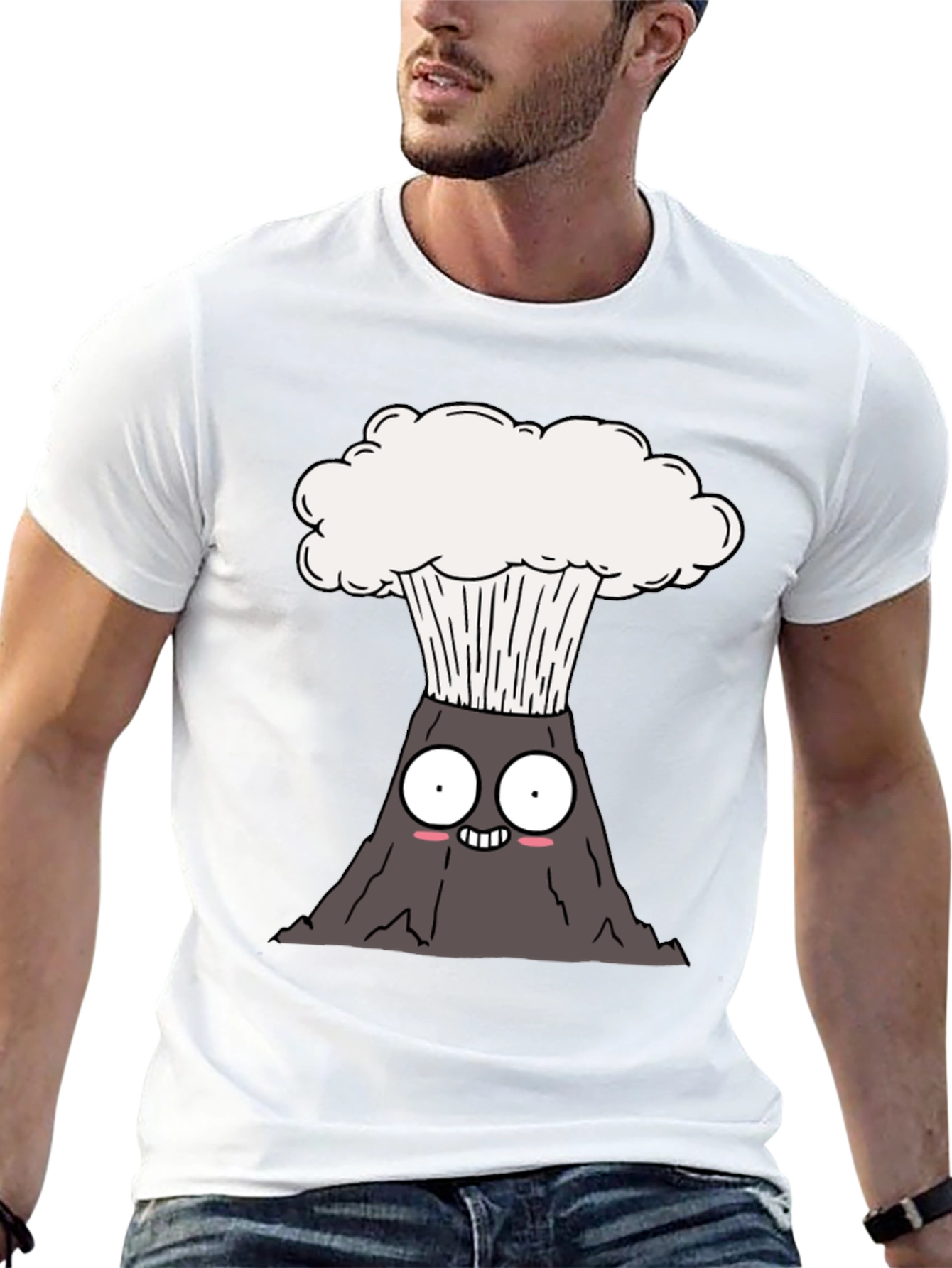 Black Cartoon Volcano T-Shirt - Erupting Style view 13