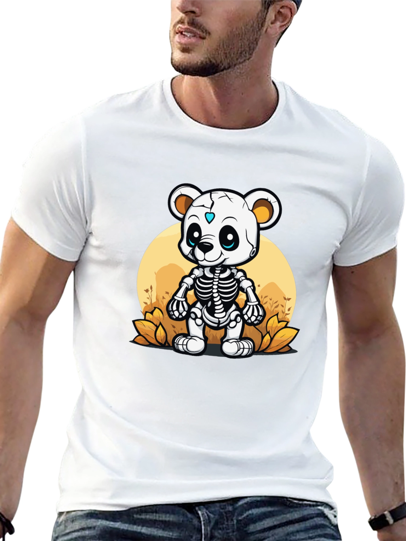 Black Skeleton Bear Graphic T-Shirt - Unique Halloween Style view 13