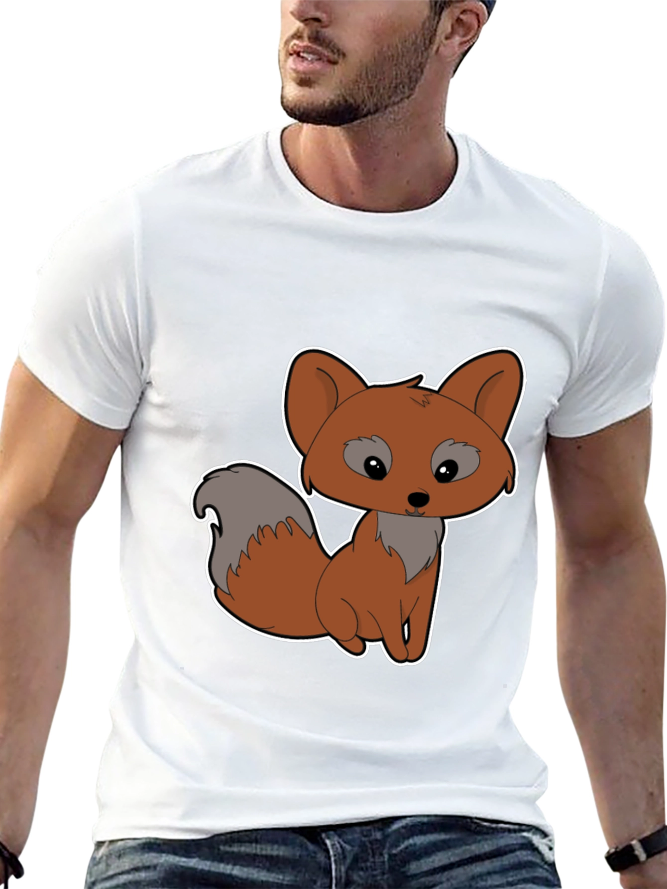 Black Cute Cartoon Fox Graphic Tee - Black Cotton Shirt view 13
