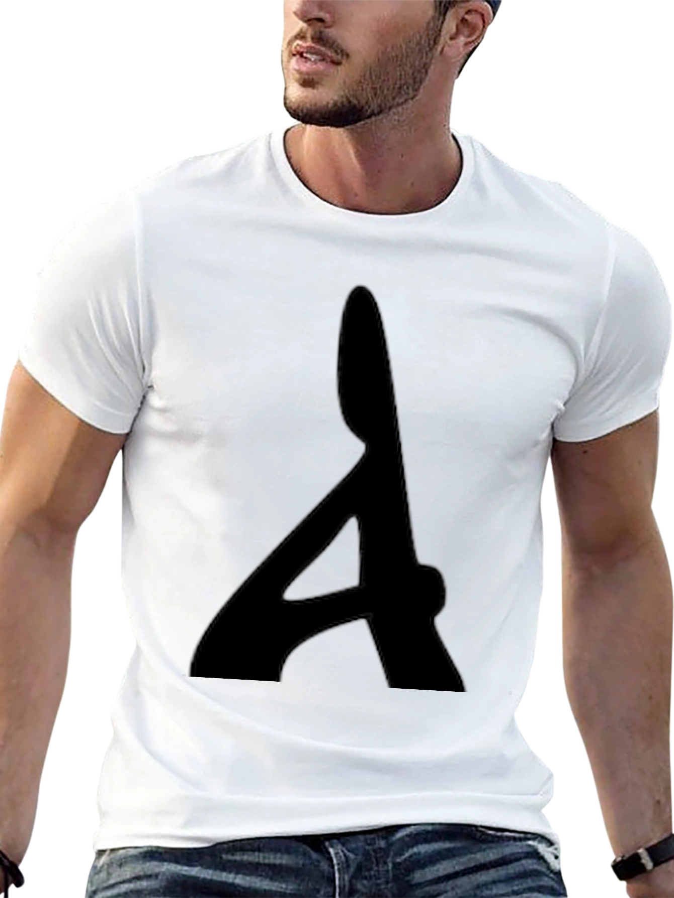 Black Men's Black T-Shirt with Bold Letter Graphic view 13