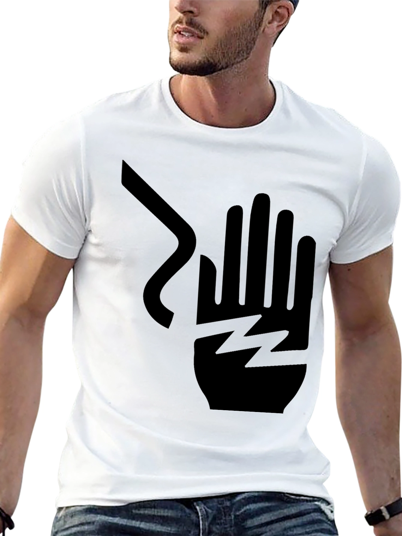 Black Electric Shock Hand Graphic Print T-Shirt view 13