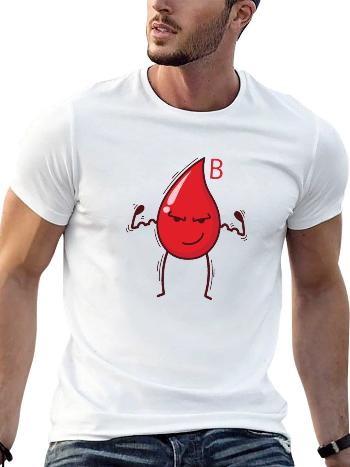 Black B Blood Type Cartoon Graphic Black T-Shirt view 13