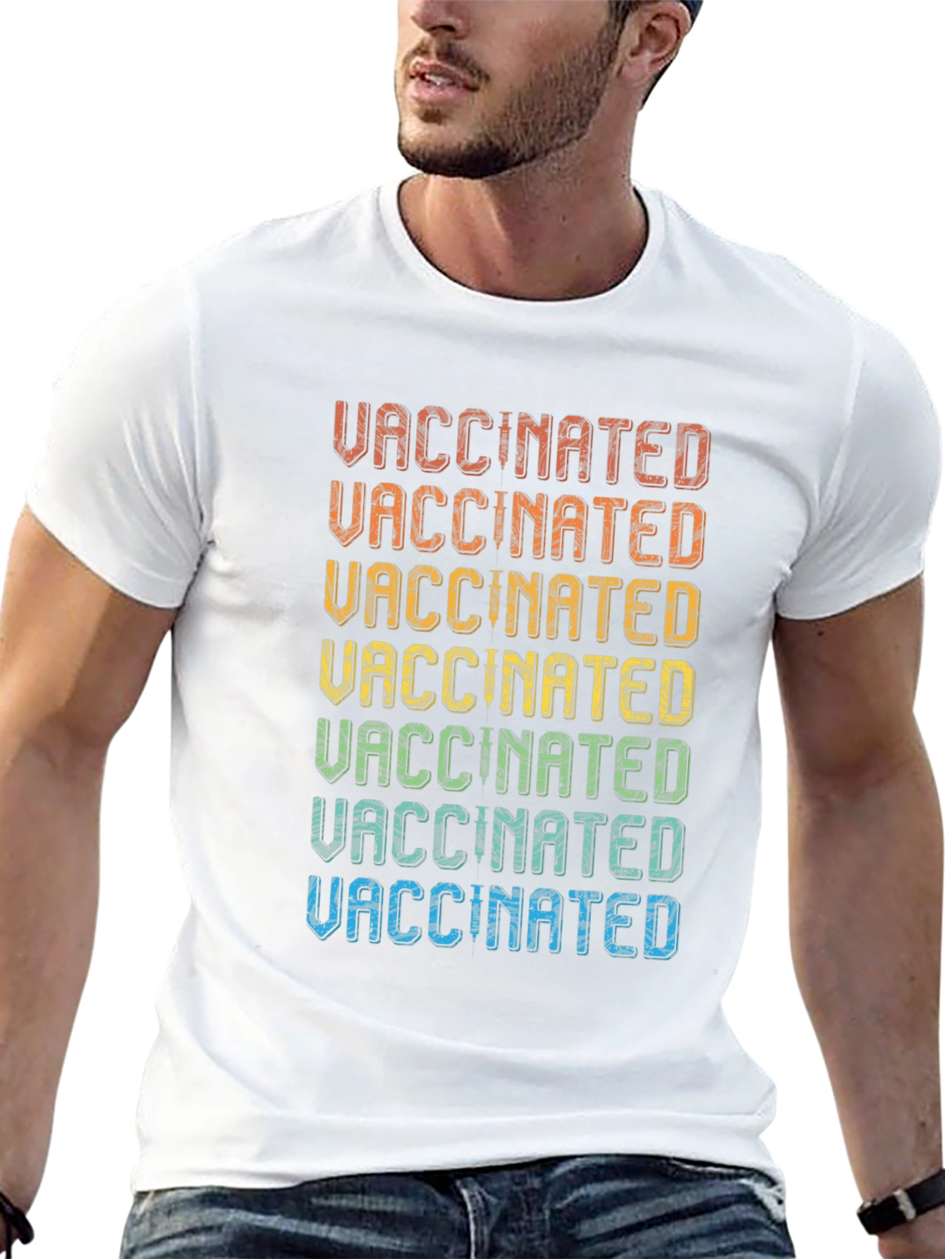 Black Vaccinated Rainbow T-Shirt - Retro Style view 13