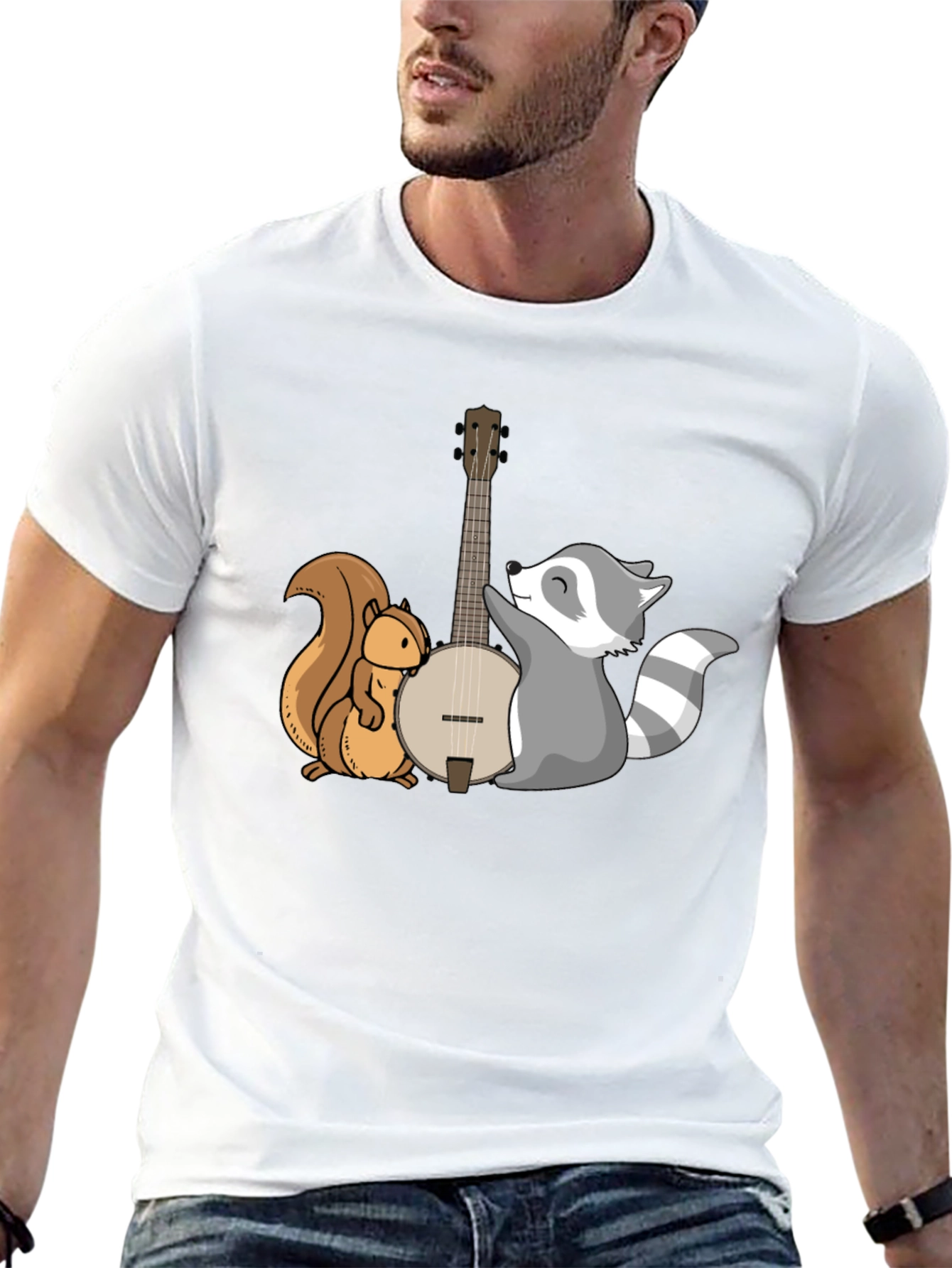 Black Squirrel and Raccoon Banjo Graphic Tee view 13