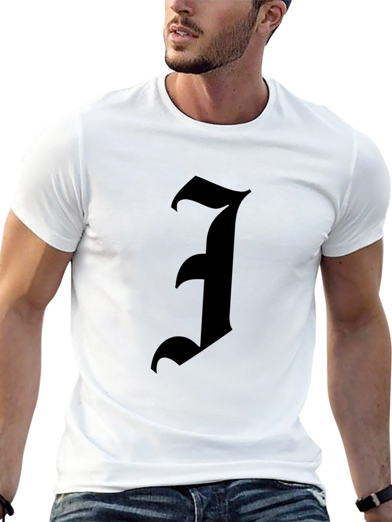 Black Gothic Initial T-Shirt - Bold Statement Tee view 13