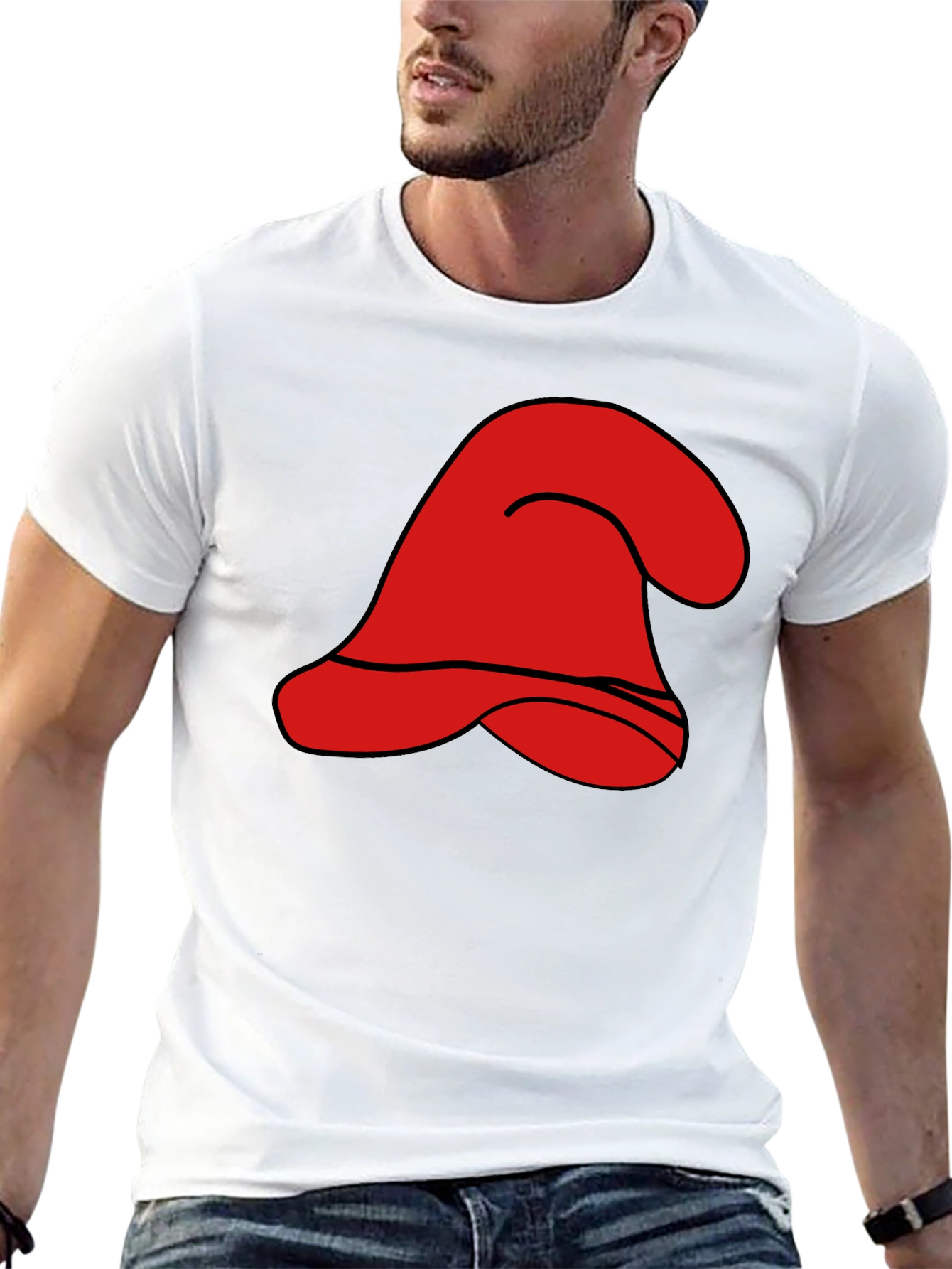 Black Red Cartoon Hat Graphic Black T-Shirt view 13